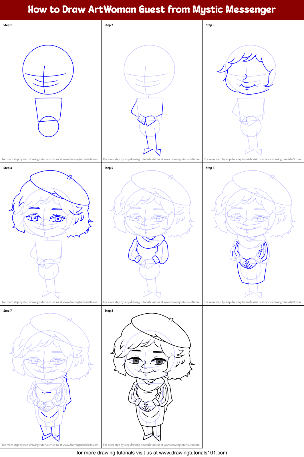 How to Draw ArtWoman Guest from Mystic Messenger Printable Step by Step