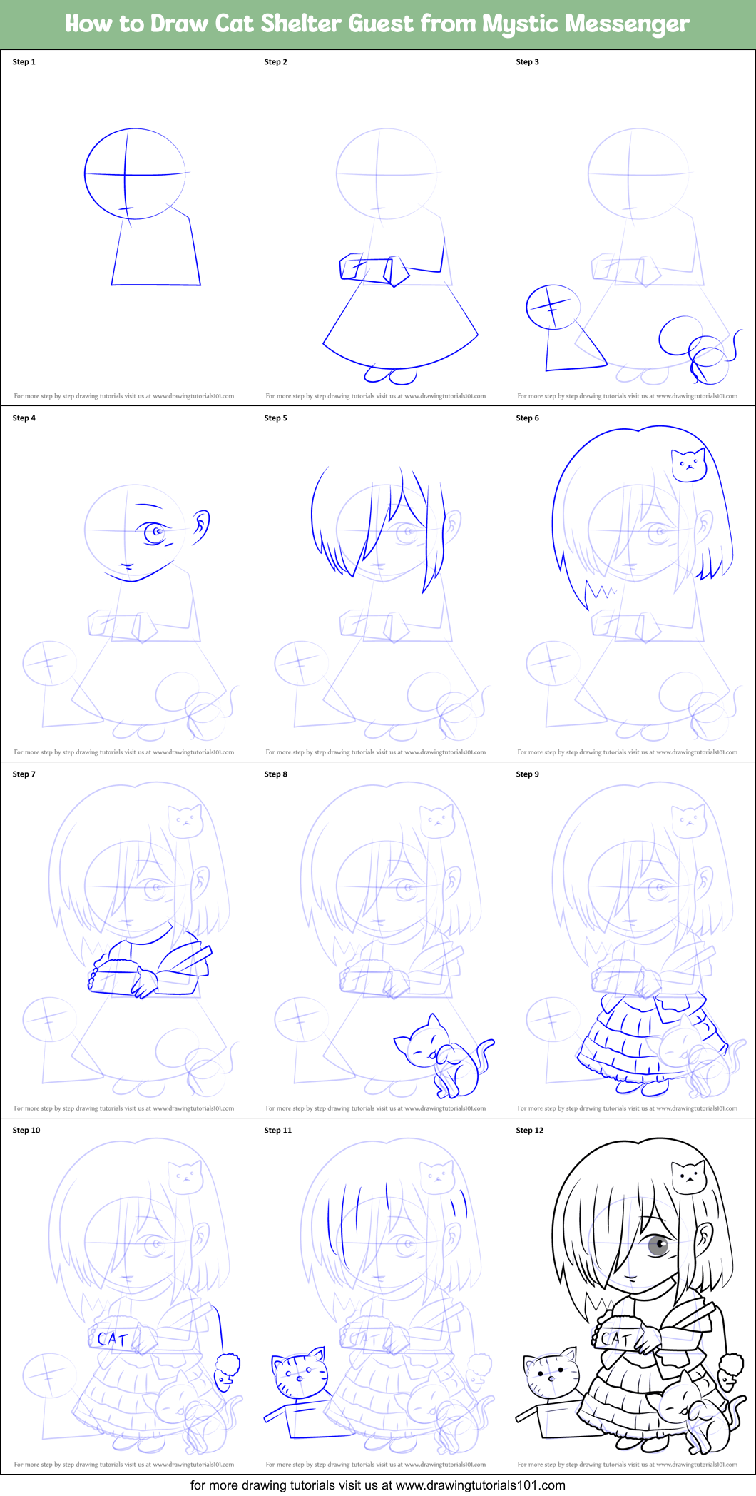How to Draw Cat Shelter Guest from Mystic Messenger Printable Step by Step