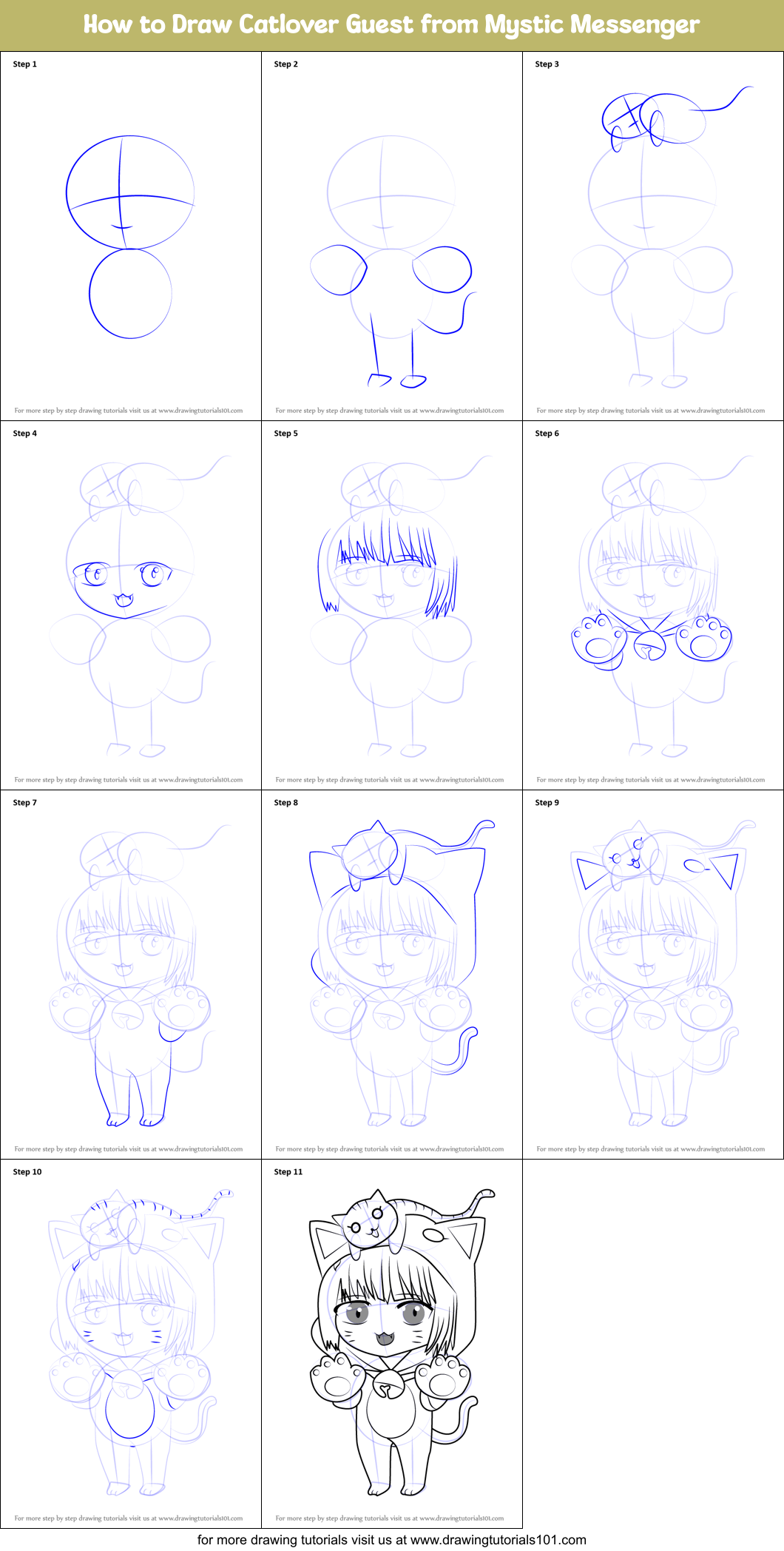 How to Draw Catlover Guest from Mystic Messenger Printable Step by Step
