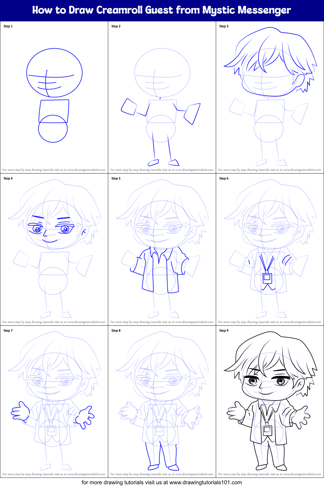 How to Draw Creamroll Guest from Mystic Messenger Printable Step by Step