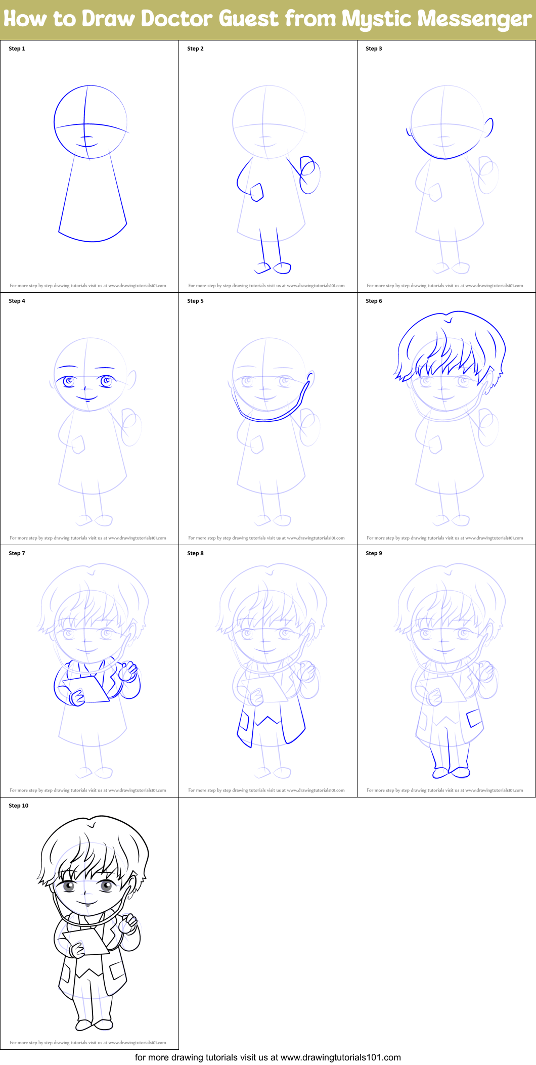 How to Draw Doctor Guest from Mystic Messenger Printable Step by Step
