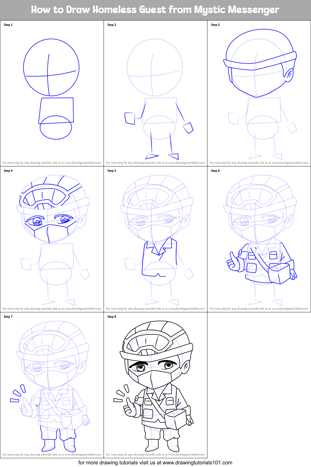 How to Draw Homeless Guest from Mystic Messenger Printable Step by Step