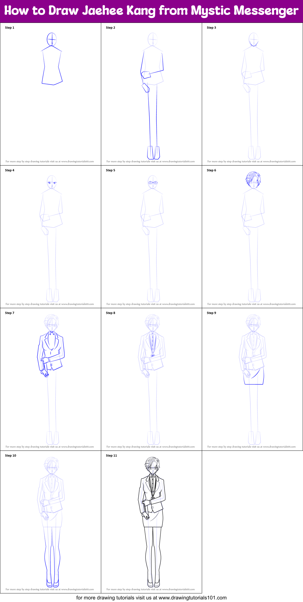 How to Draw Jaehee Kang from Mystic Messenger Printable Step by Step