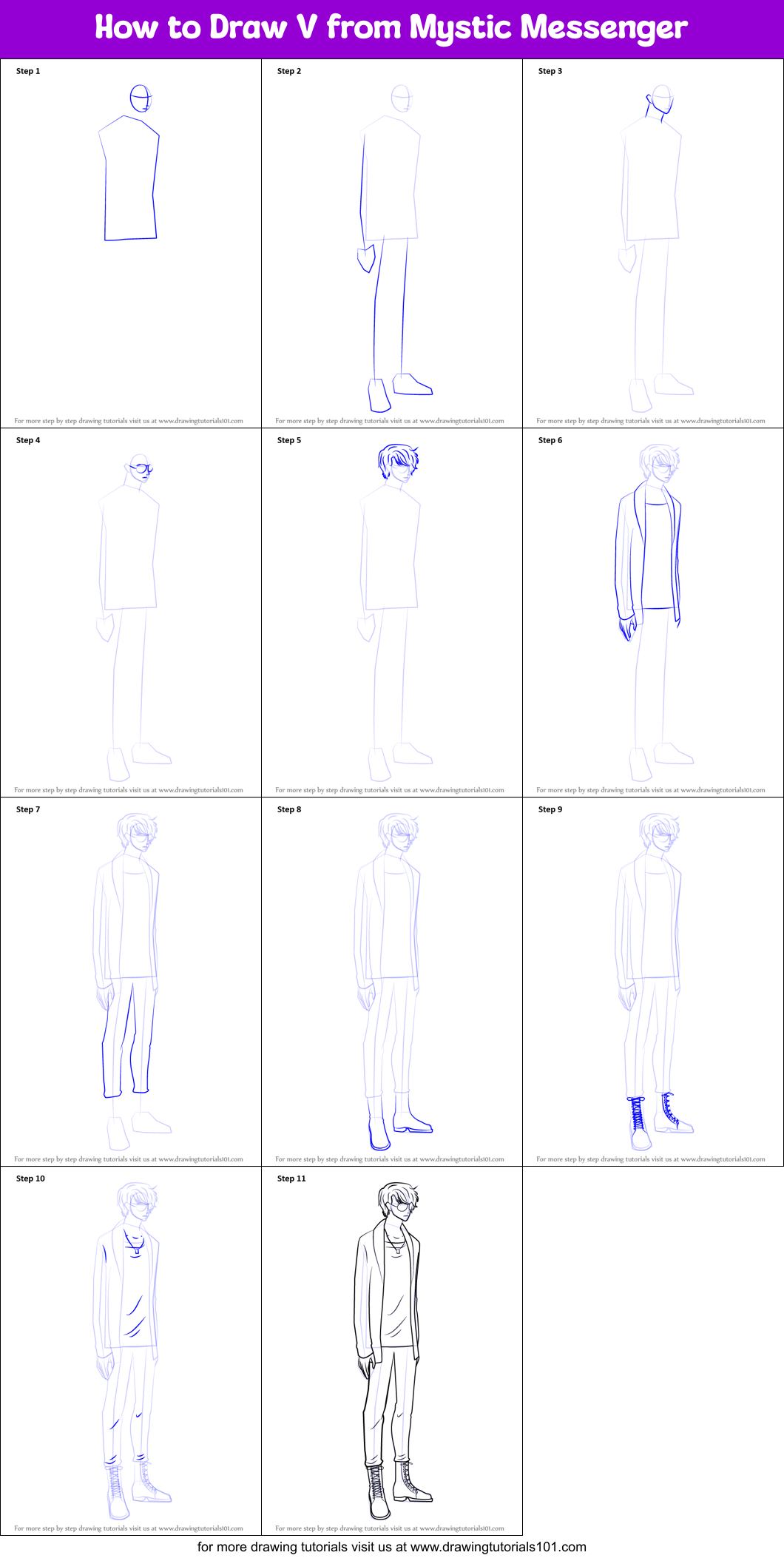 How to Draw V from Mystic Messenger Printable Step by Step