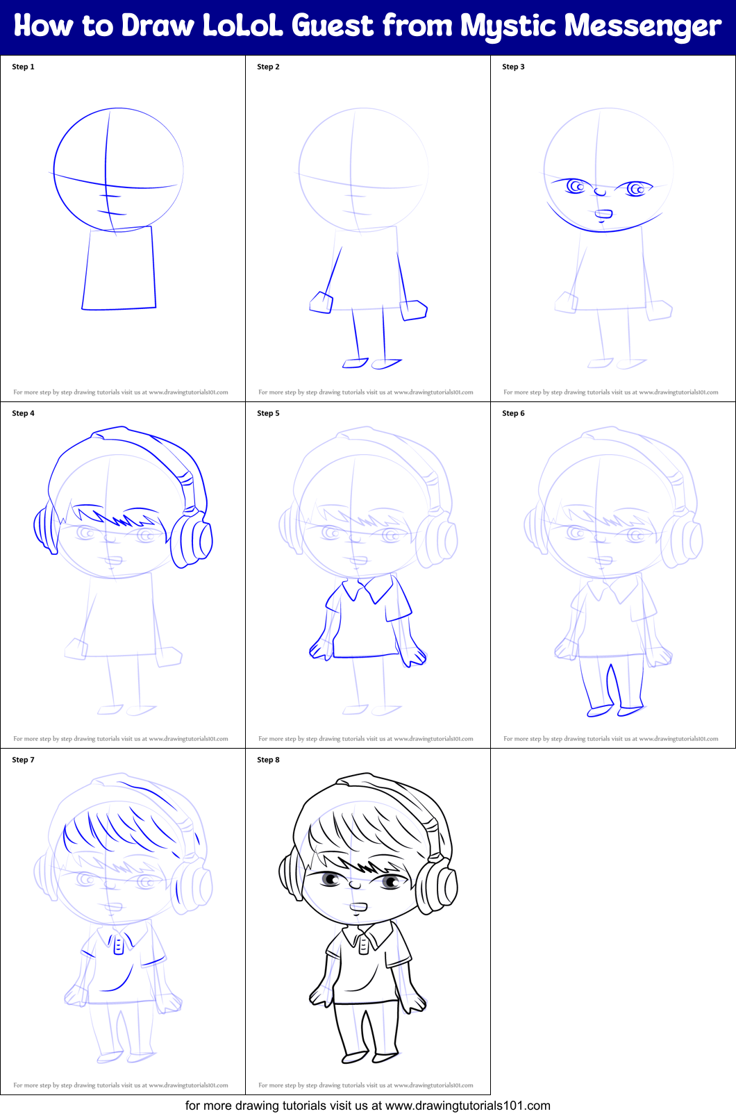 How to Draw LoLoL Guest from Mystic Messenger Printable Step by Step