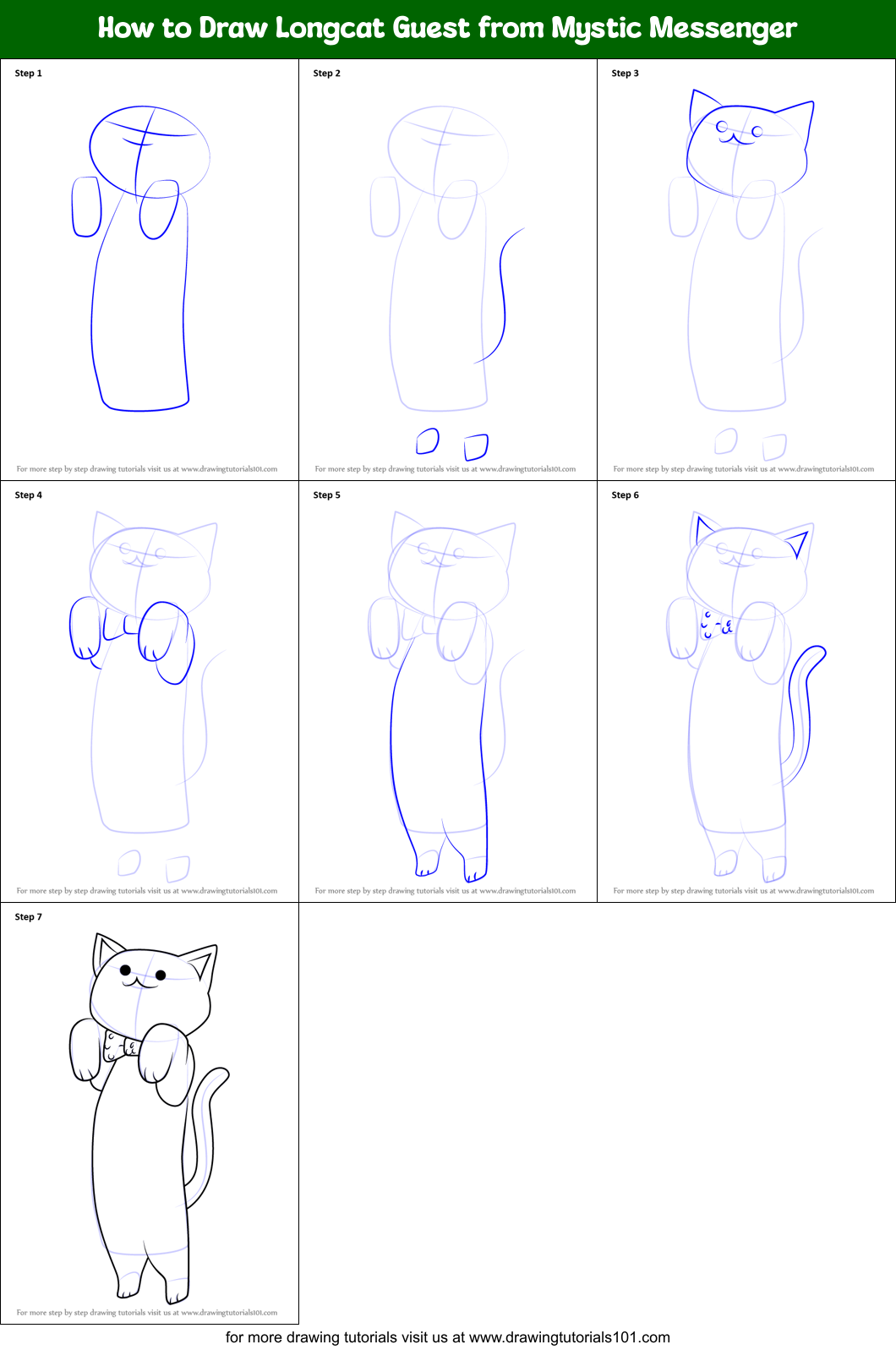How to Draw Longcat Guest from Mystic Messenger Printable Step by Step