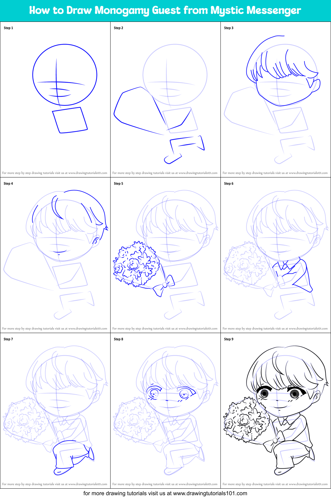 How to Draw Monogamy Guest from Mystic Messenger Printable Step by Step