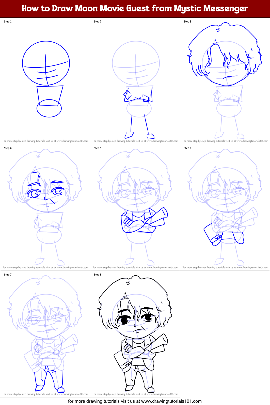 How to Draw Moon Movie Guest from Mystic Messenger Printable Step by Step