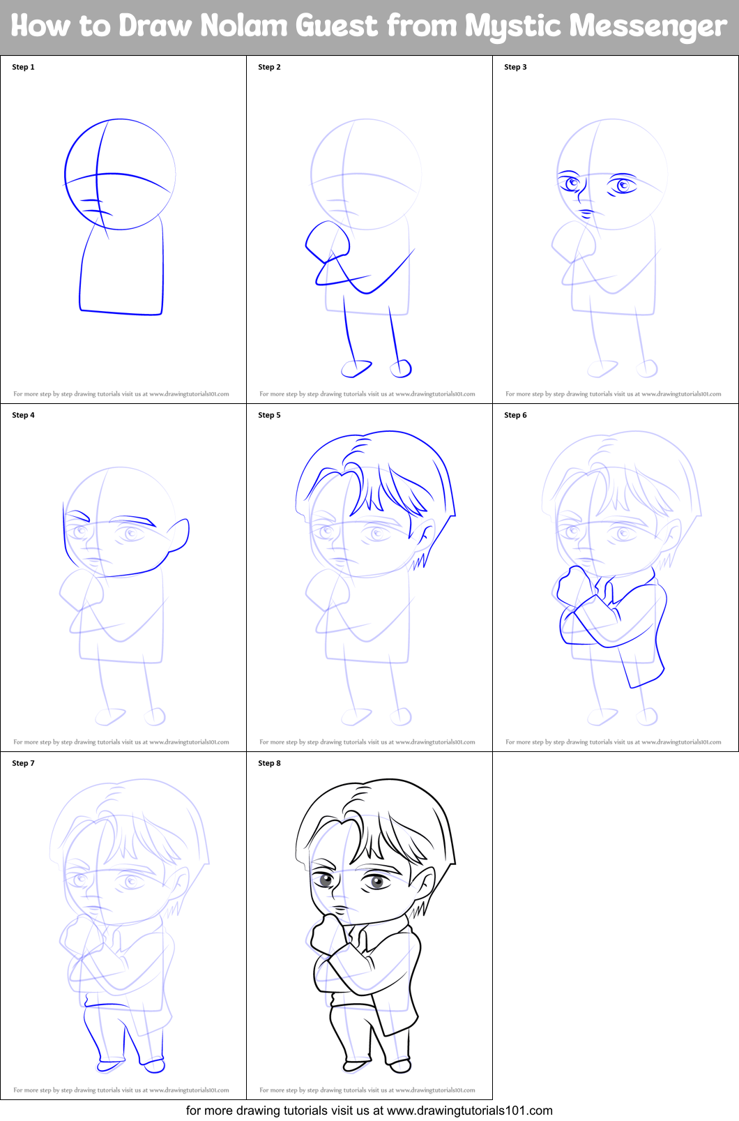 How to Draw Nolam Guest from Mystic Messenger Printable Step by Step