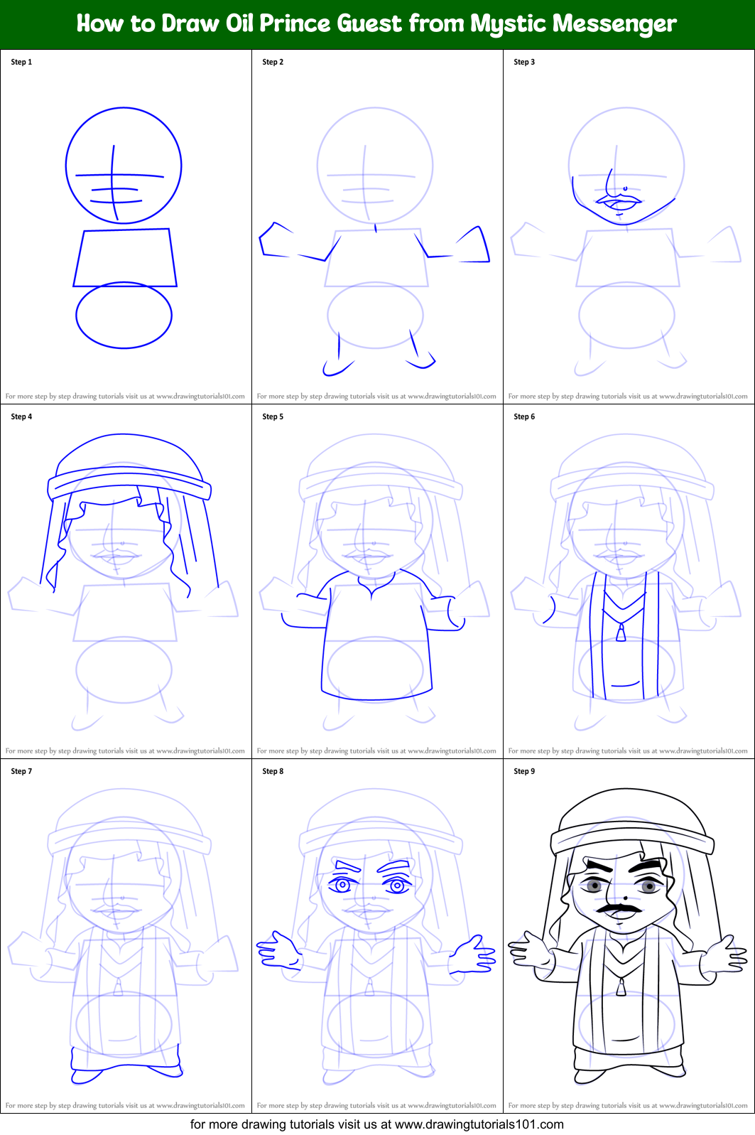 How to Draw Oil Prince Guest from Mystic Messenger Printable Step by Step
