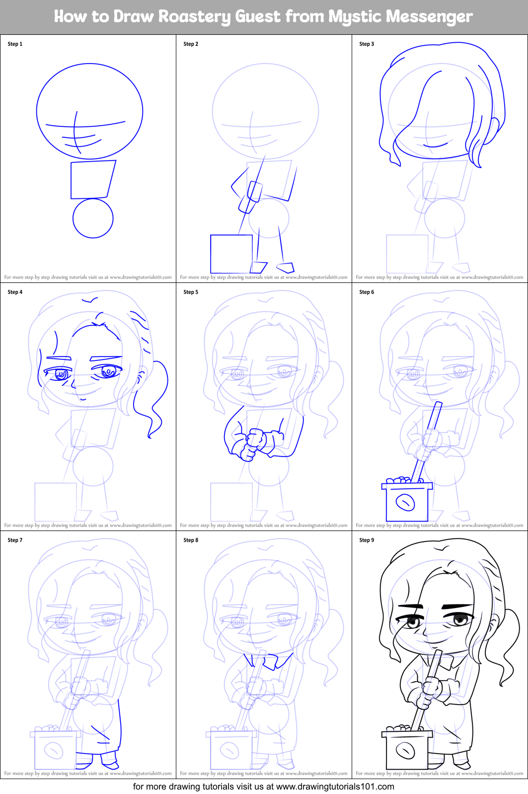 How to Draw Roastery Guest from Mystic Messenger Printable Step by Step