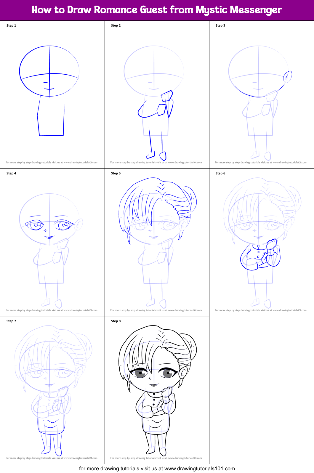 How to Draw Romance Guest from Mystic Messenger Printable Step by Step