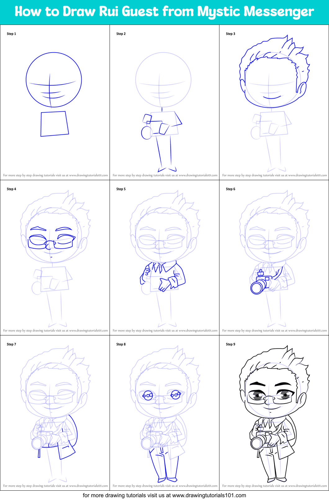How to Draw Rui Guest from Mystic Messenger Printable Step by Step