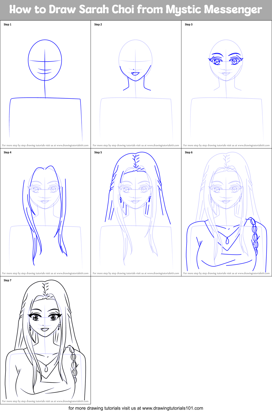 How to Draw Sarah Choi from Mystic Messenger Printable Step by Step
