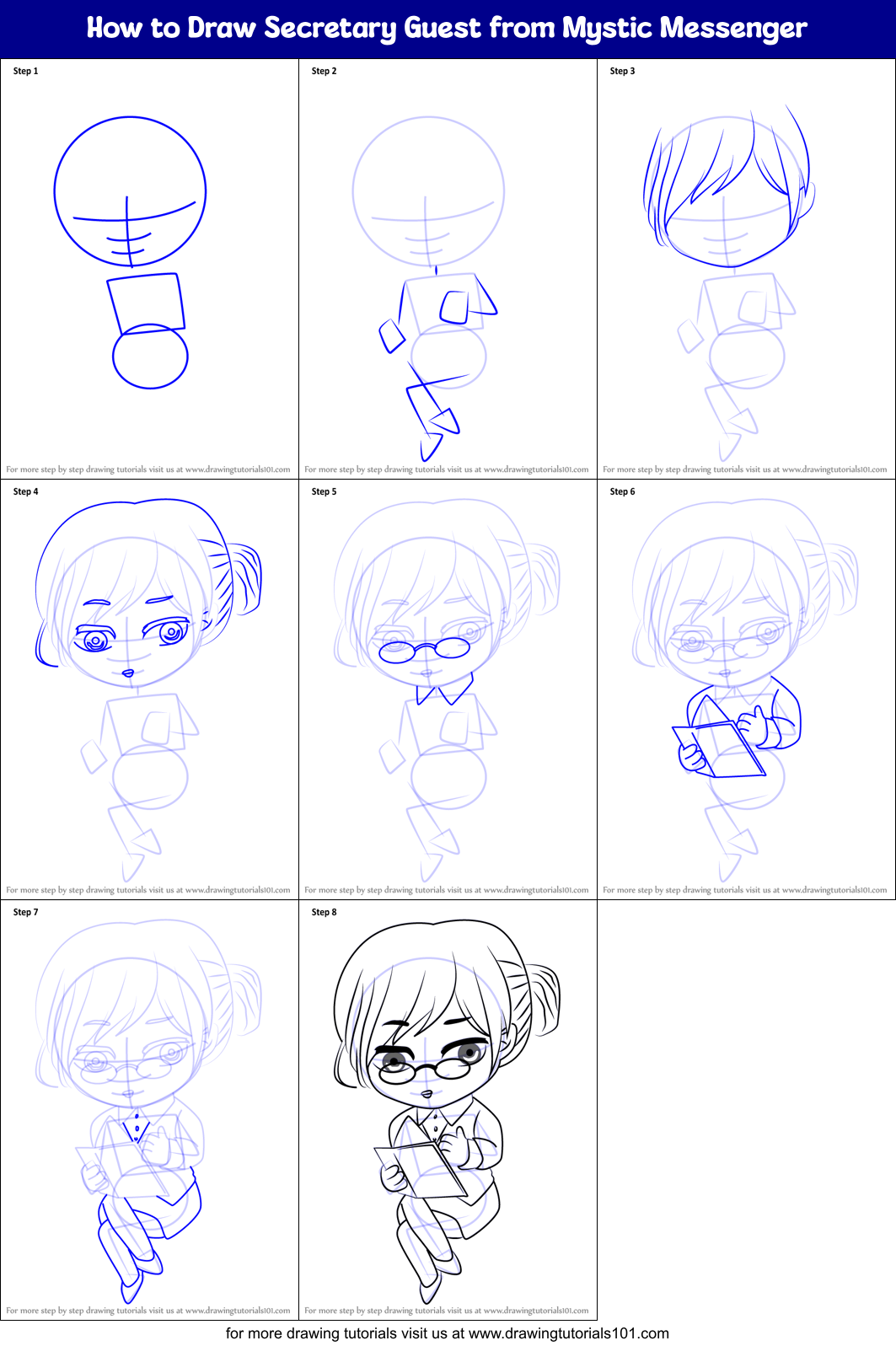 How to Draw Secretary Guest from Mystic Messenger Printable Step by Step