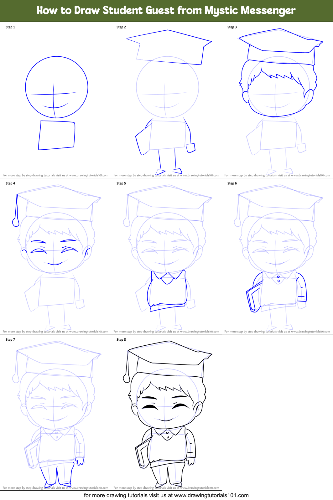 How to Draw Student Guest from Mystic Messenger Printable Step by Step