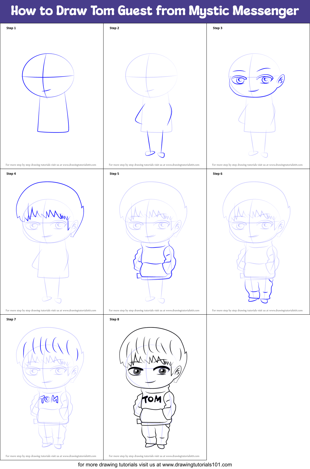 How to Draw Tom Guest from Mystic Messenger Printable Step by Step