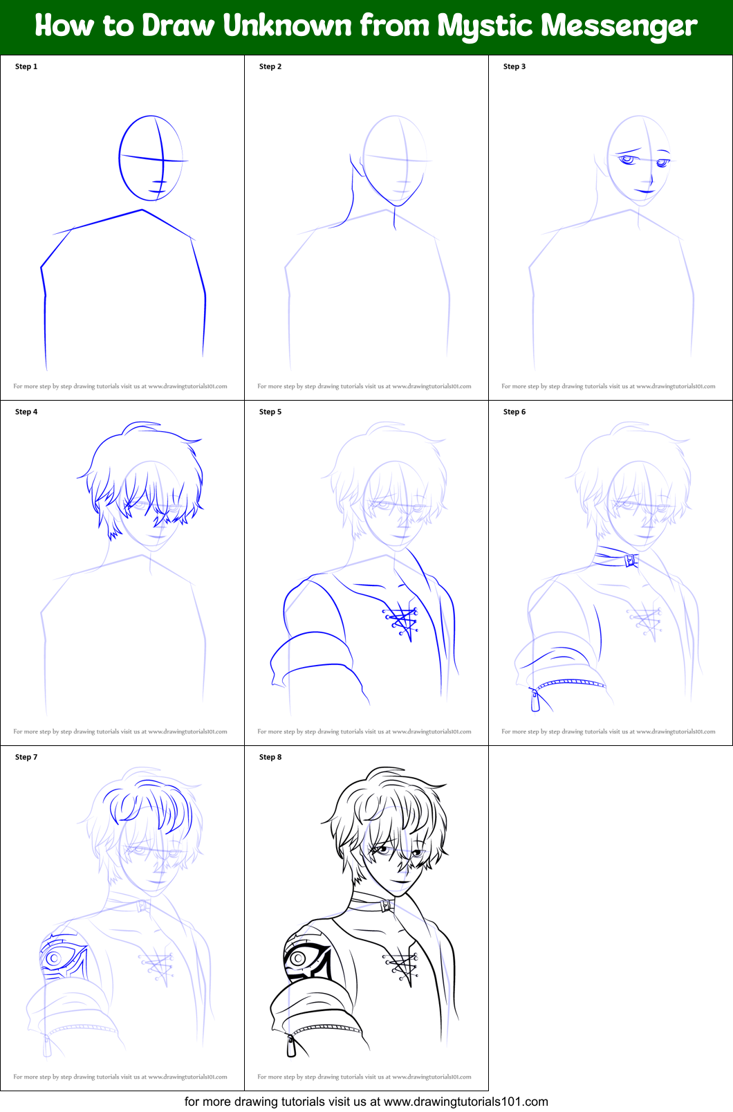 How to Draw Unknown from Mystic Messenger Printable Step by Step