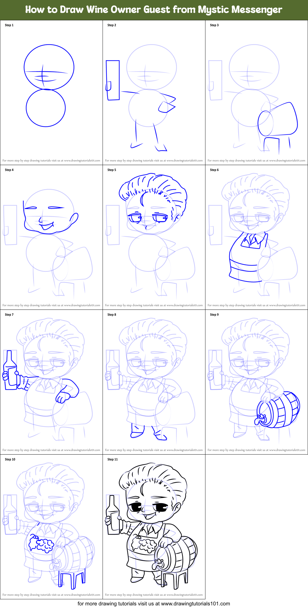 How to Draw Wine Owner Guest from Mystic Messenger Printable Step by Step