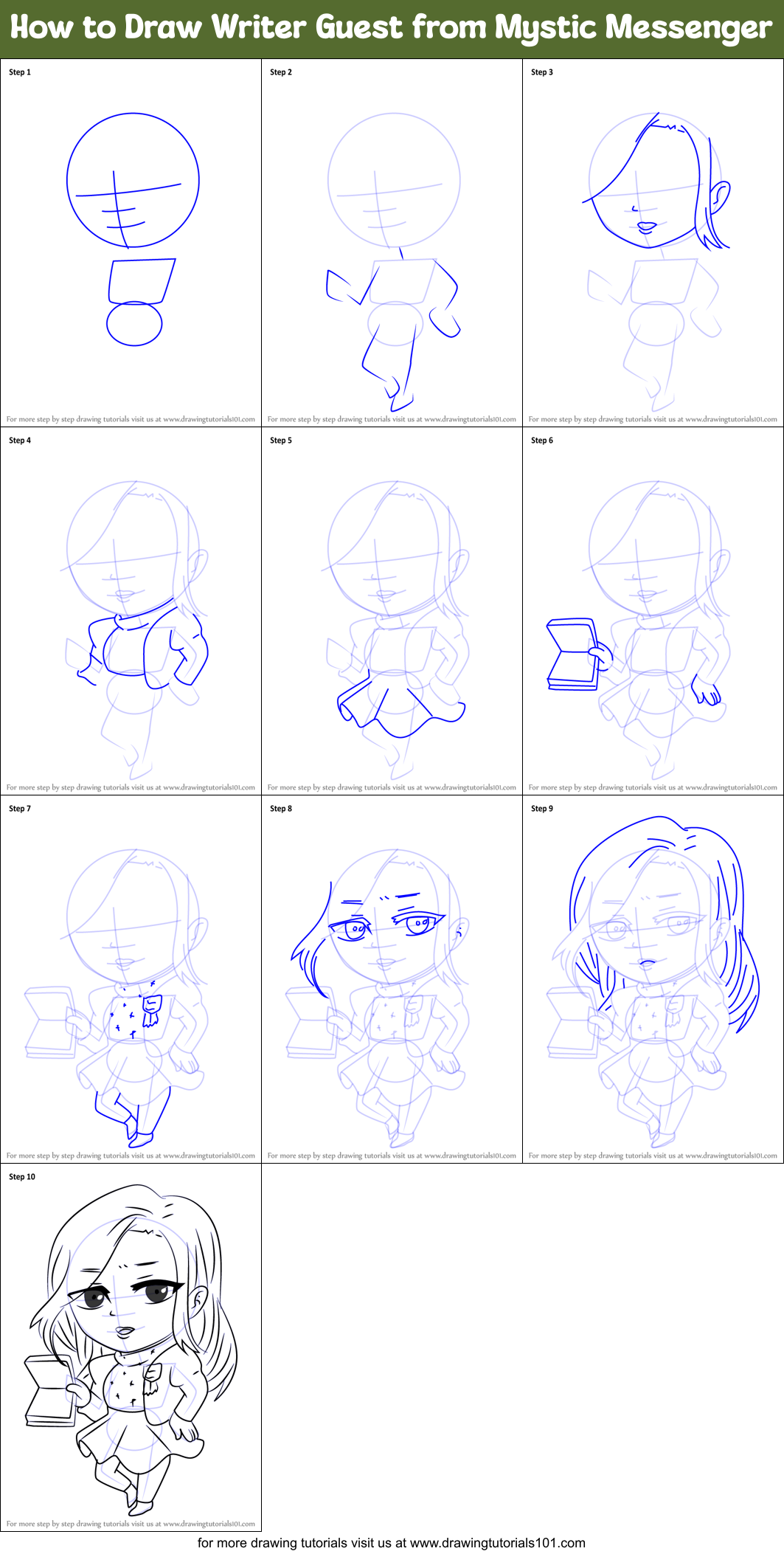 How to Draw Writer Guest from Mystic Messenger Printable Step by Step