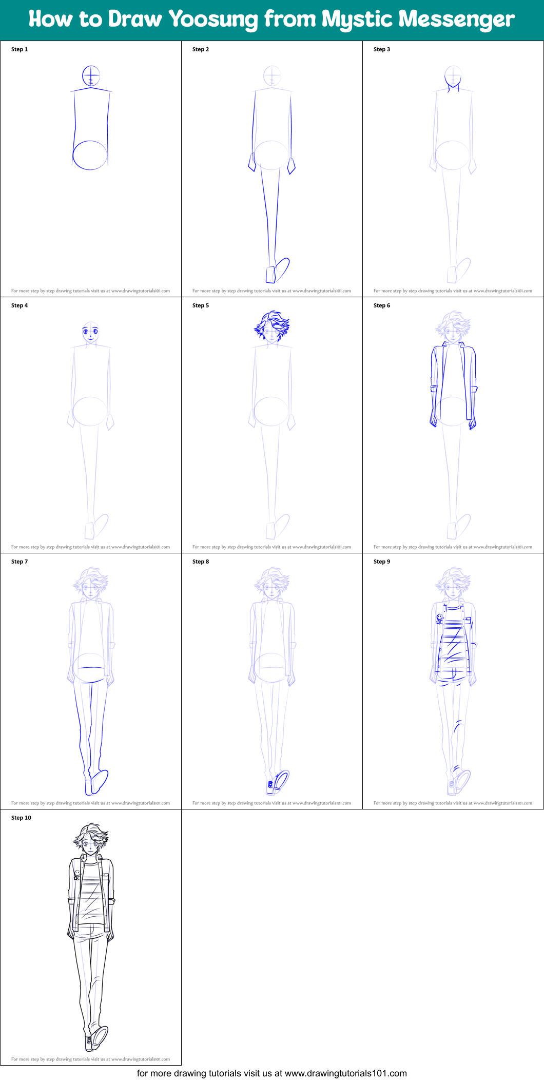 How to Draw Yoosung from Mystic Messenger Printable Step by Step