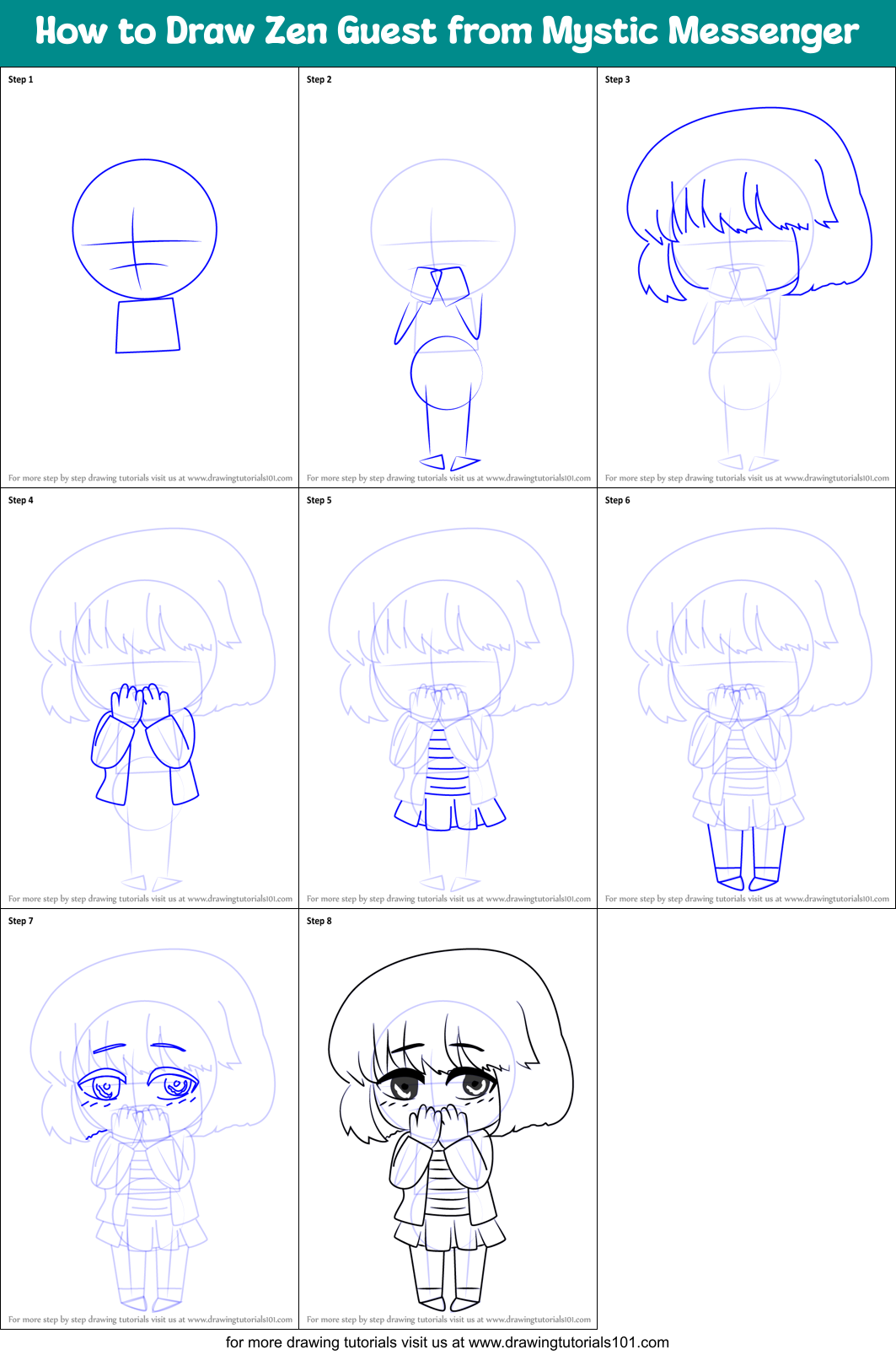 How to Draw Zen Guest from Mystic Messenger Printable Step by Step