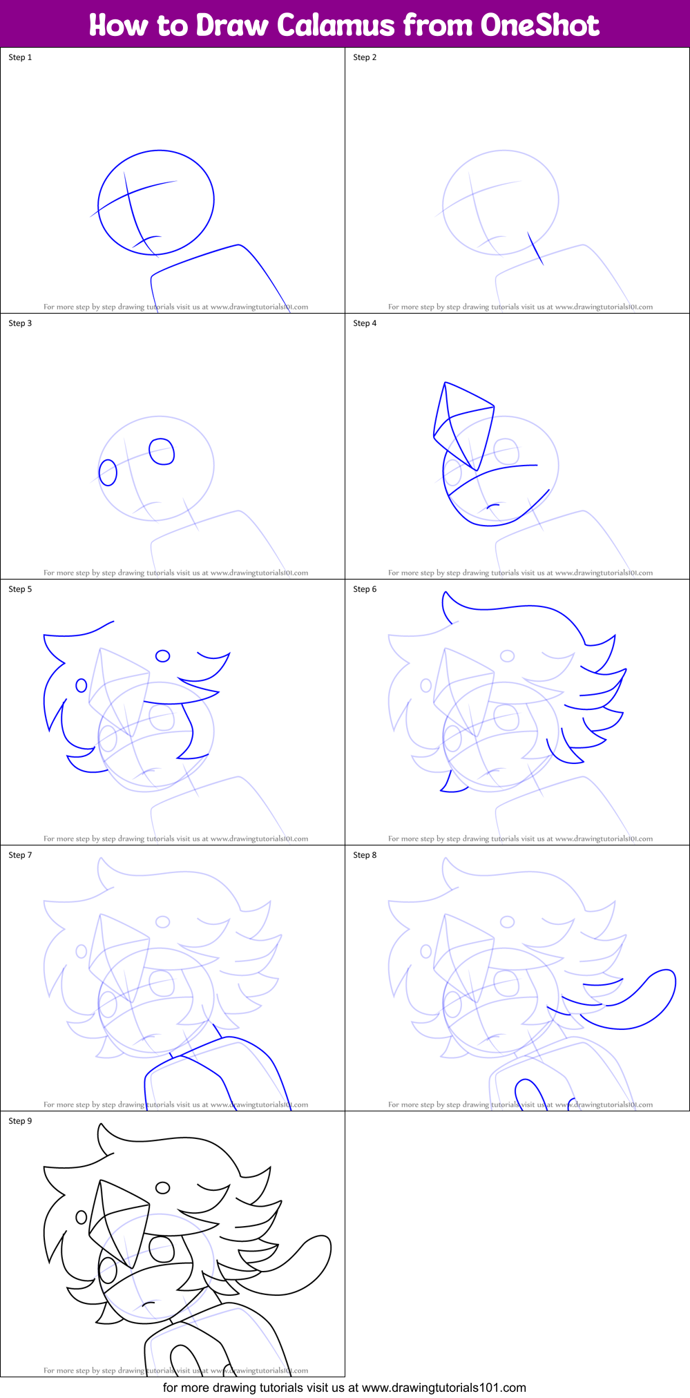 How to Draw Calamus from OneShot Printable Step by Step