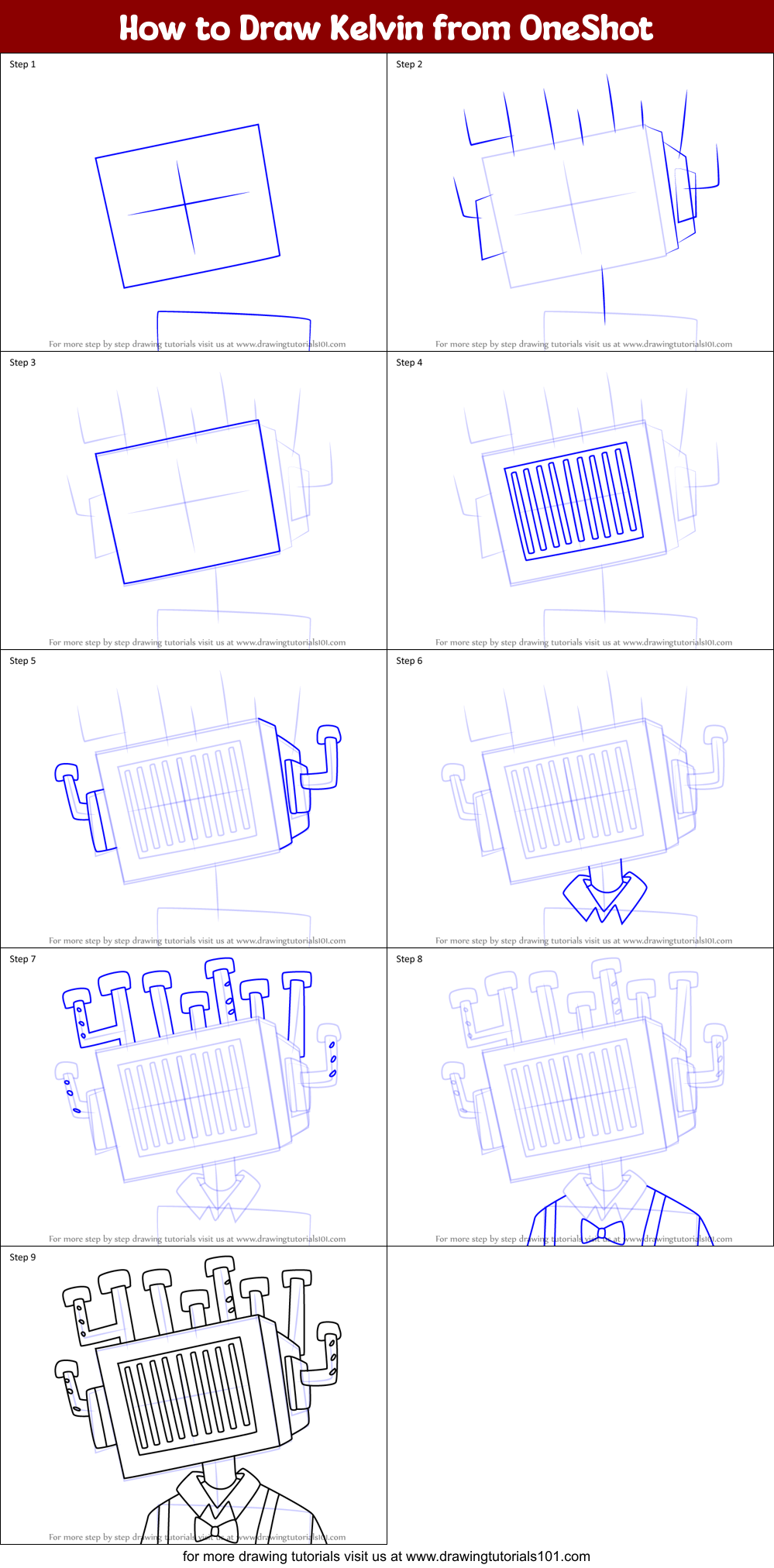 How to Draw Kelvin from OneShot Printable Step by Step