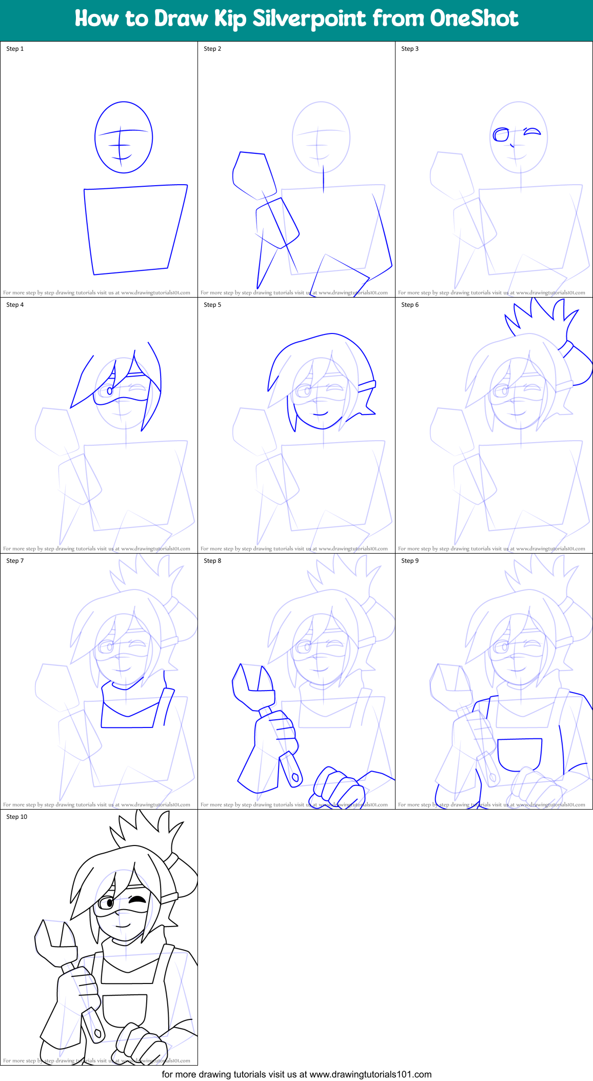 How to Draw Kip Silverpoint from OneShot Printable Step by Step