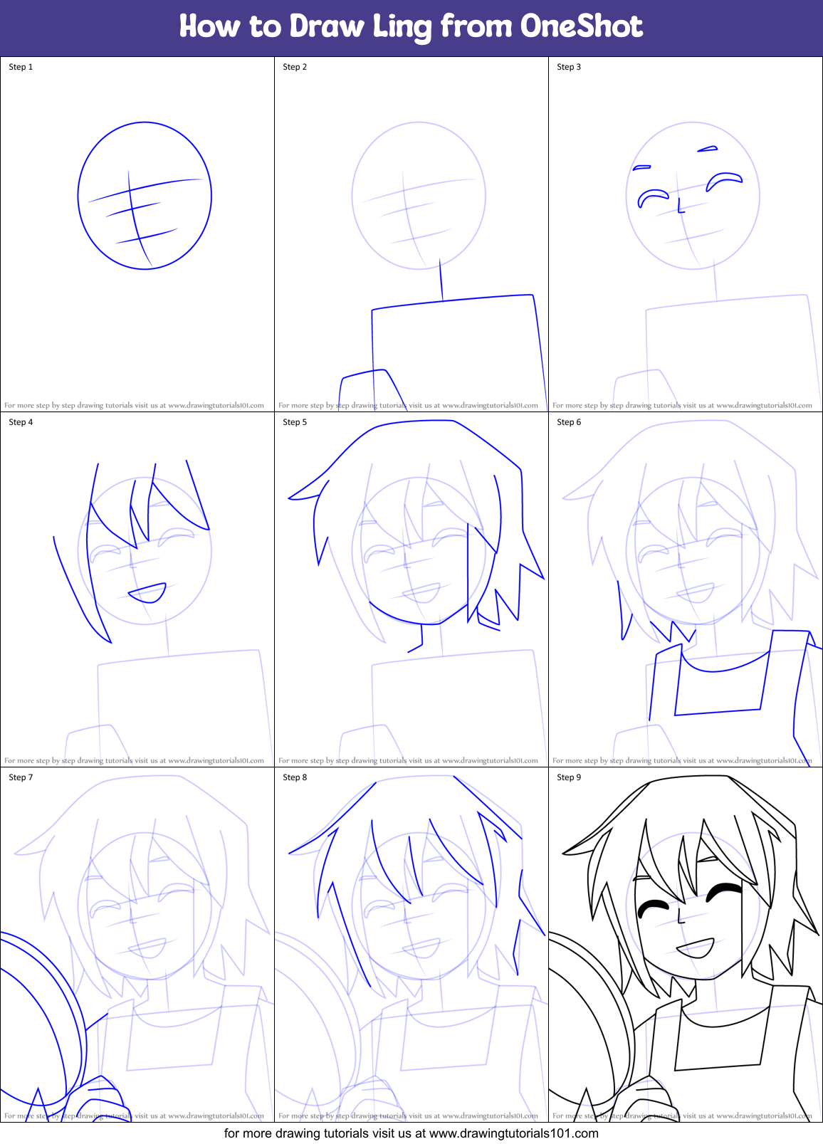 How to Draw Ling from OneShot Printable Step by Step