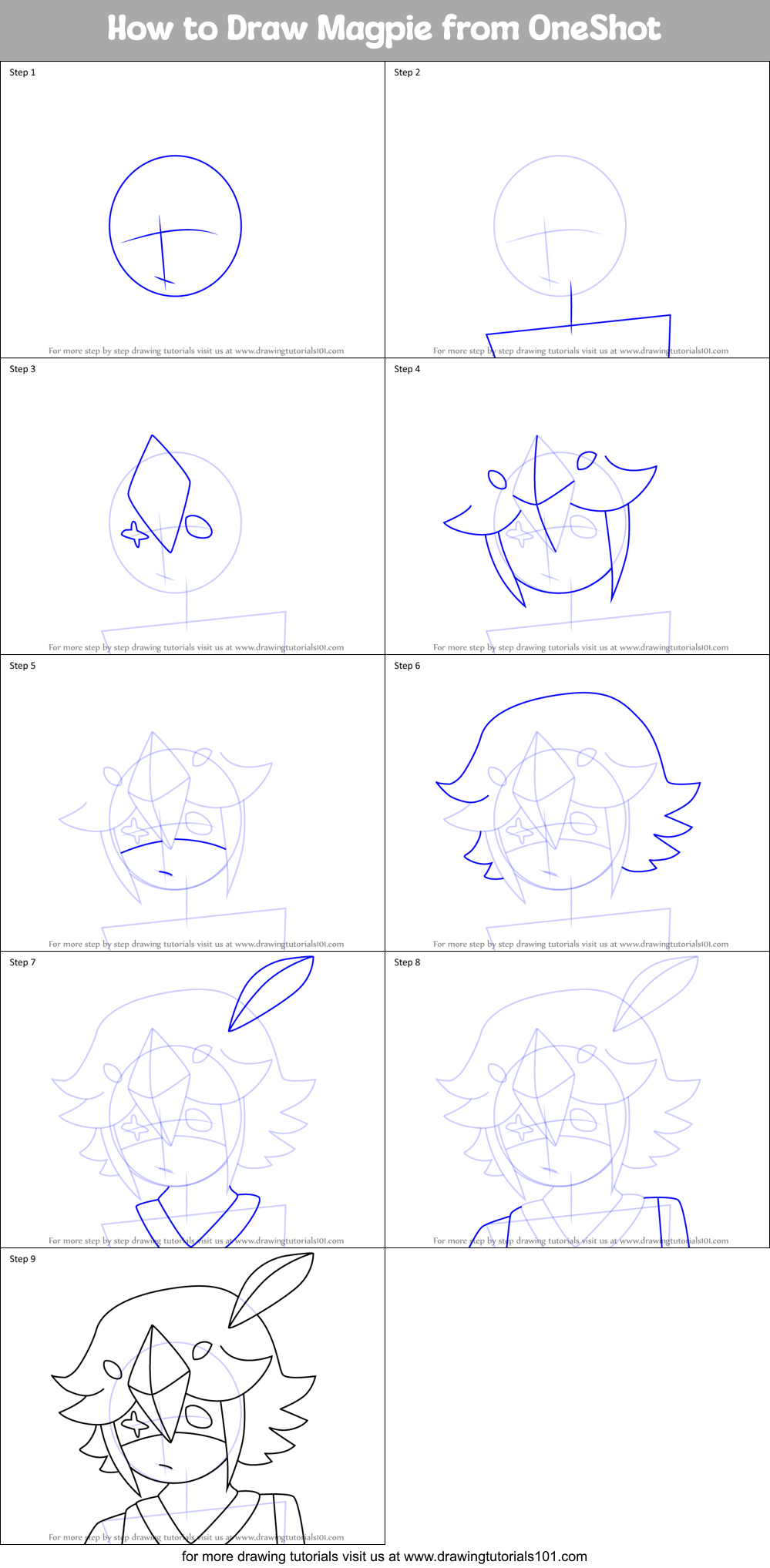 How to Draw Magpie from OneShot Printable Step by Step