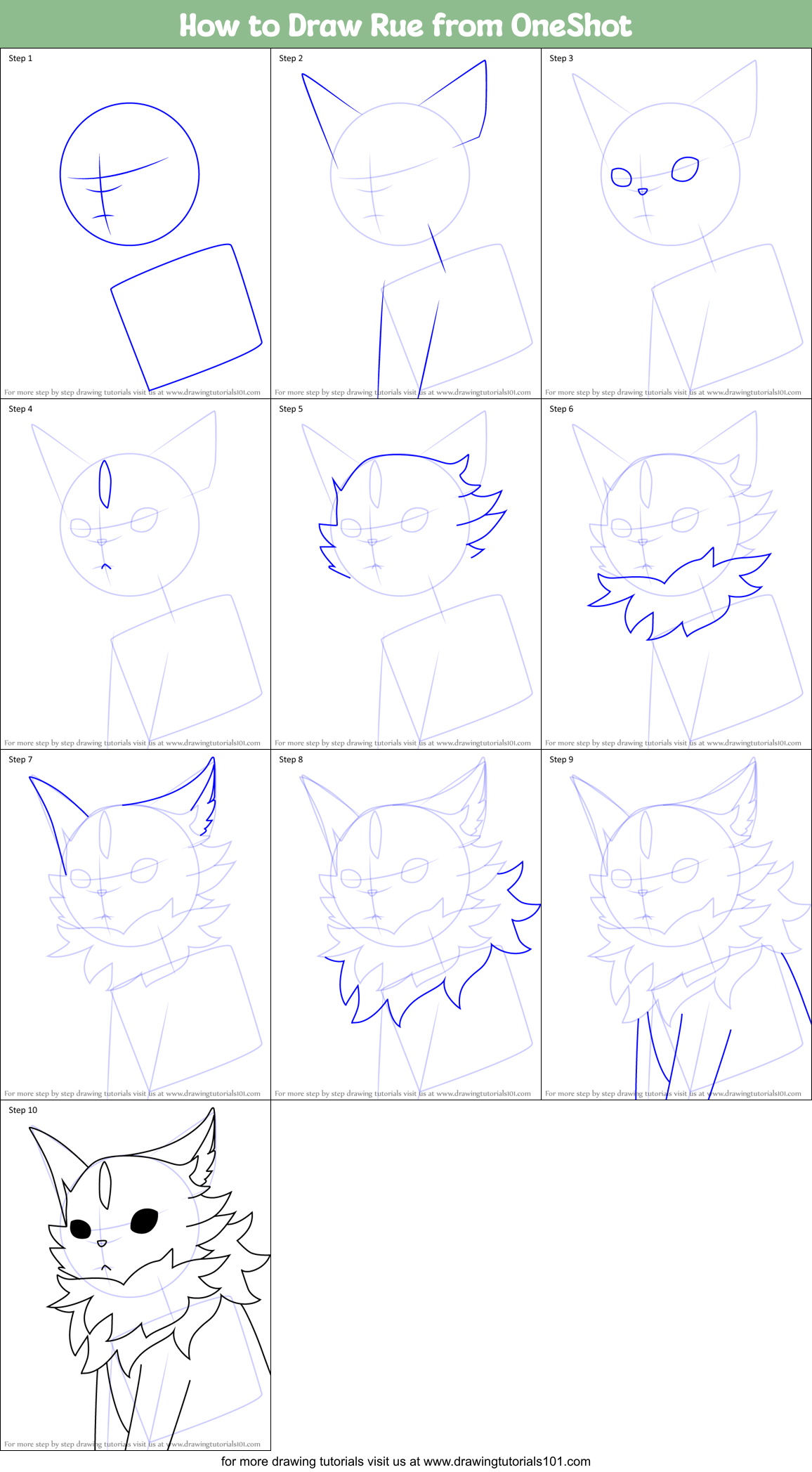 How to Draw Rue from OneShot Printable Step by Step