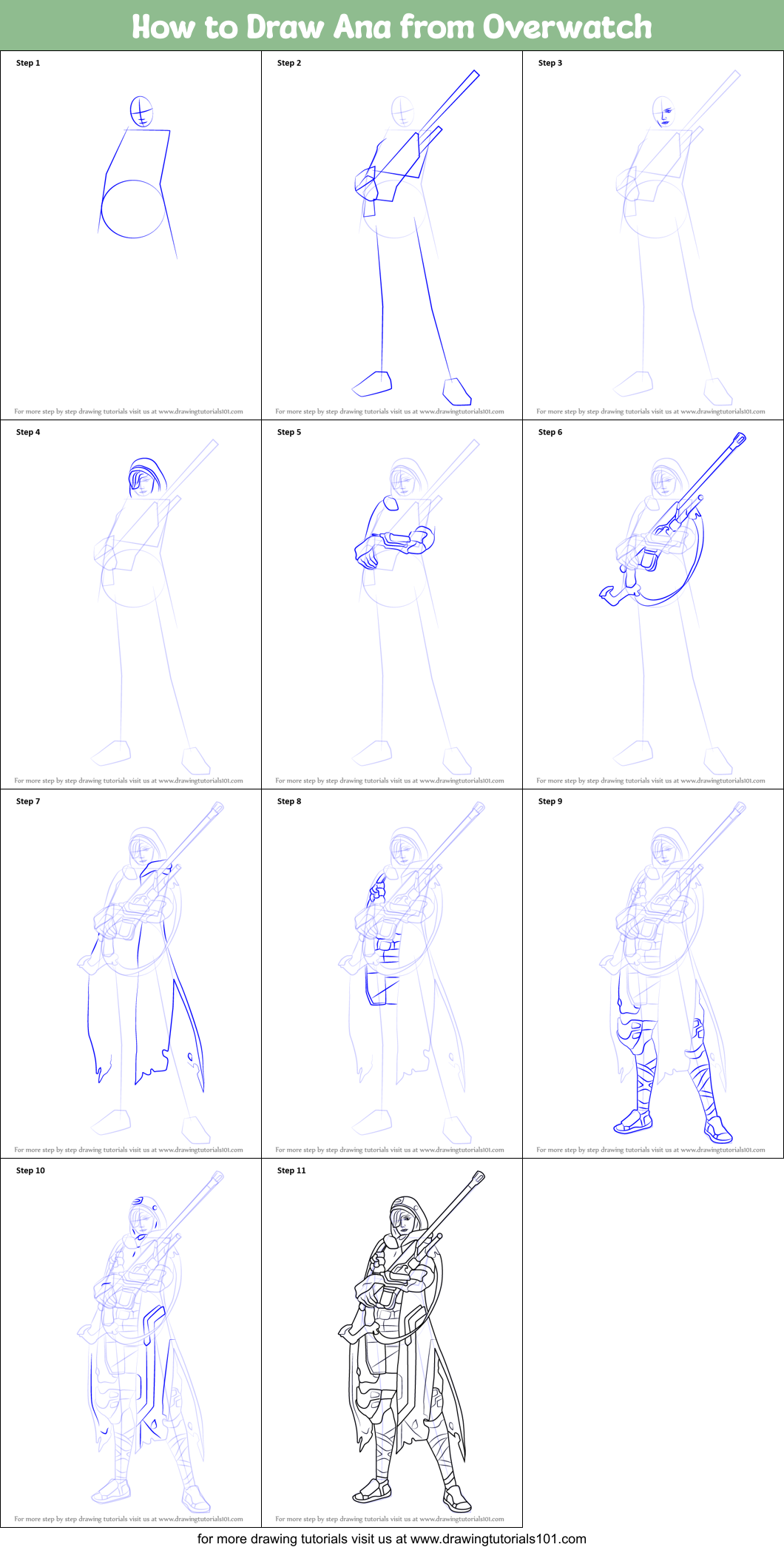 How to Draw Ana from Overwatch Printable Step by Step