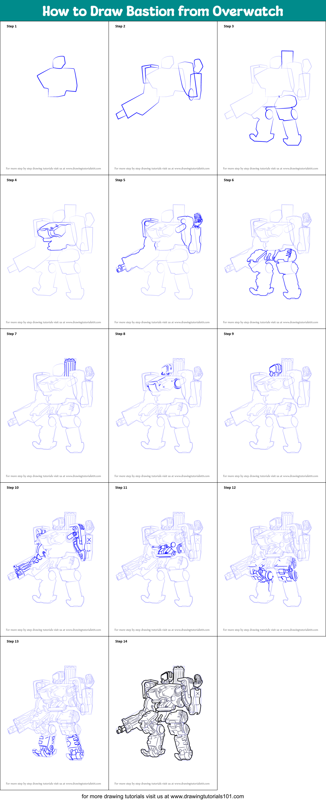 How to Draw Bastion from Overwatch Printable Step by Step