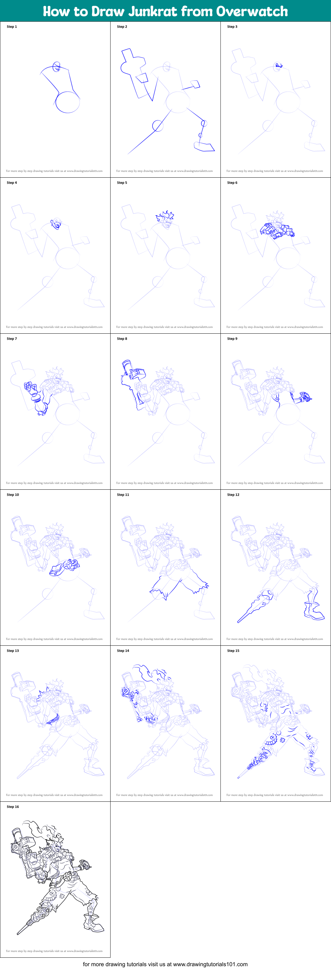 How to Draw Junkrat from Overwatch Printable Step by Step