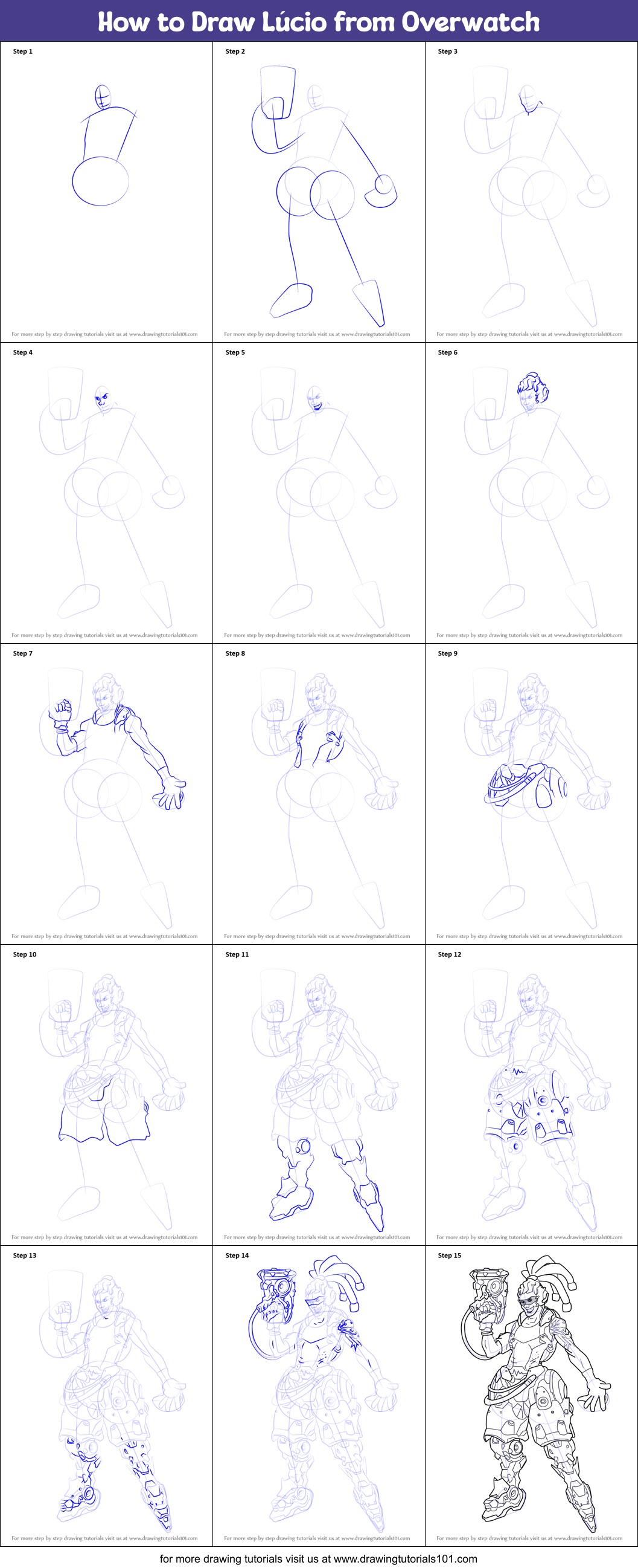 How to Draw Lúcio from Overwatch Printable Step by Step