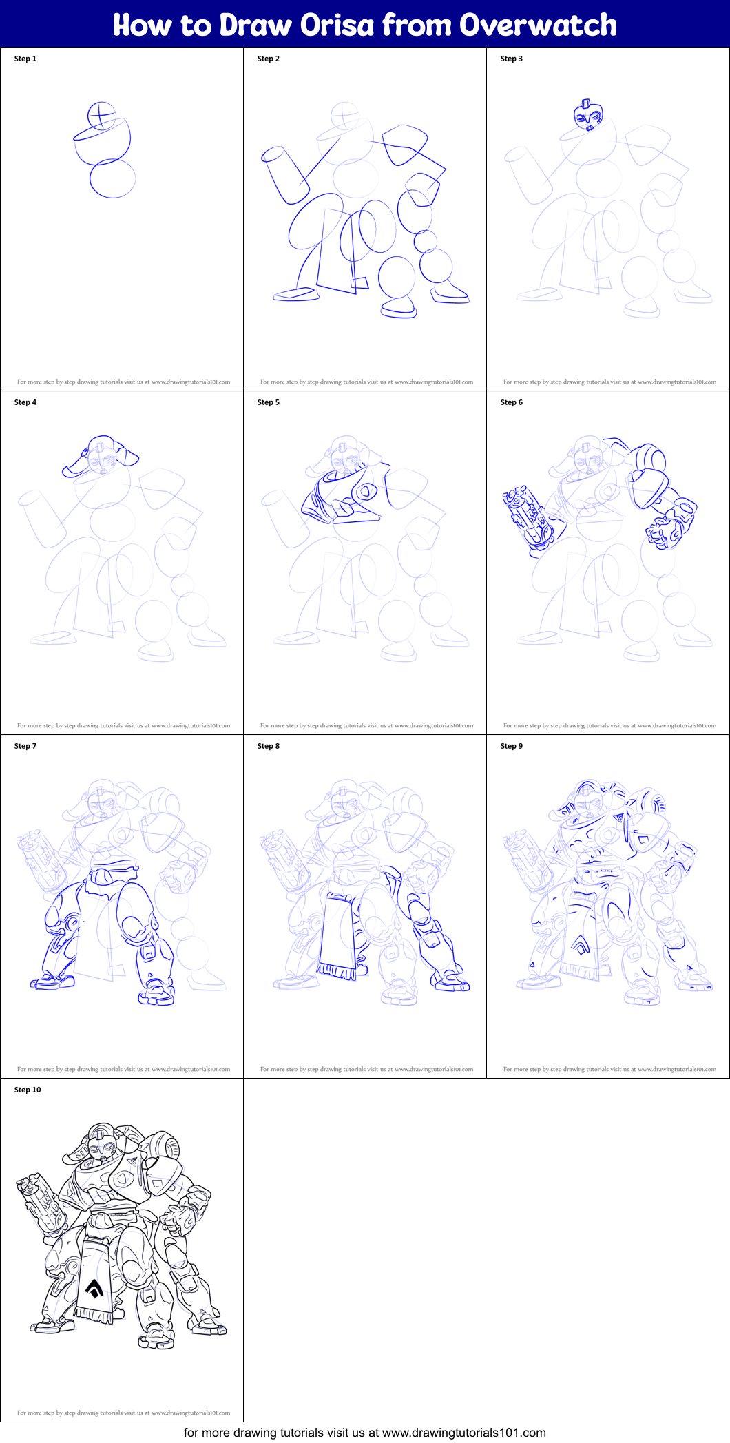 How to Draw Orisa from Overwatch Printable Step by Step