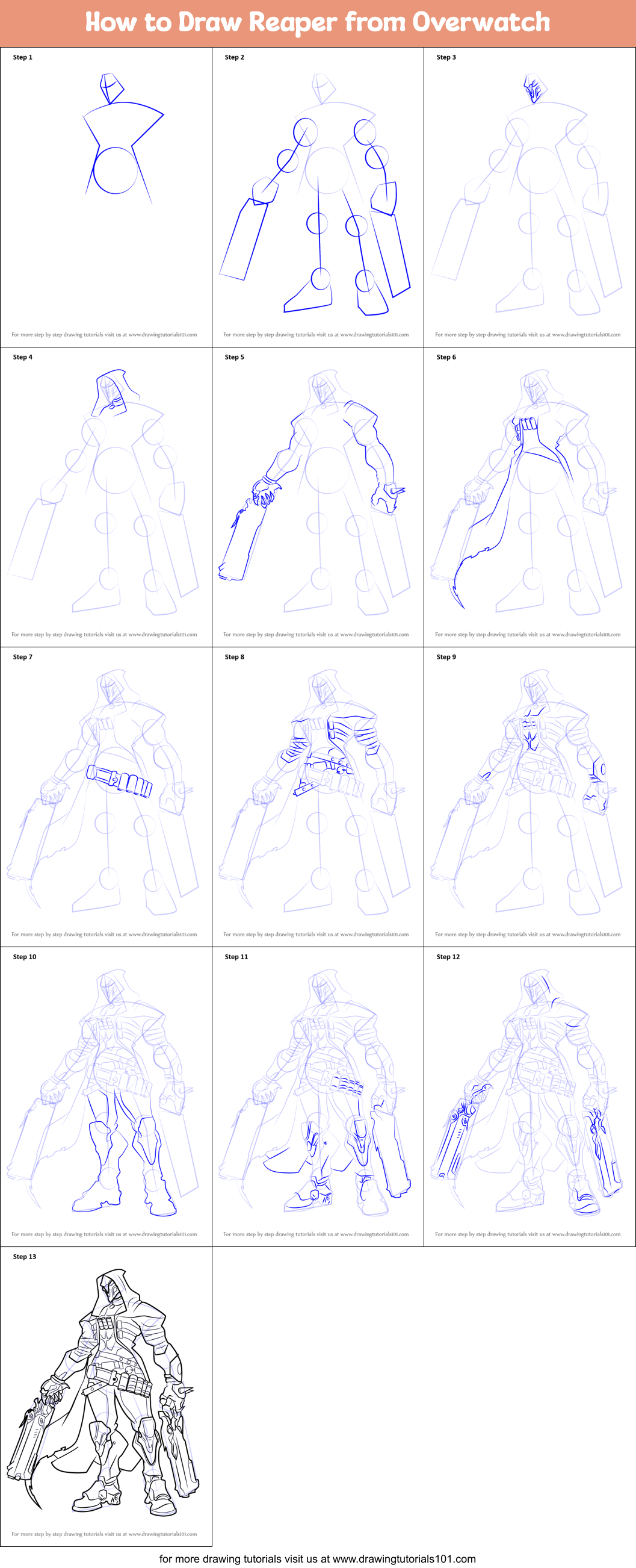 How to Draw Reaper from Overwatch Printable Step by Step
