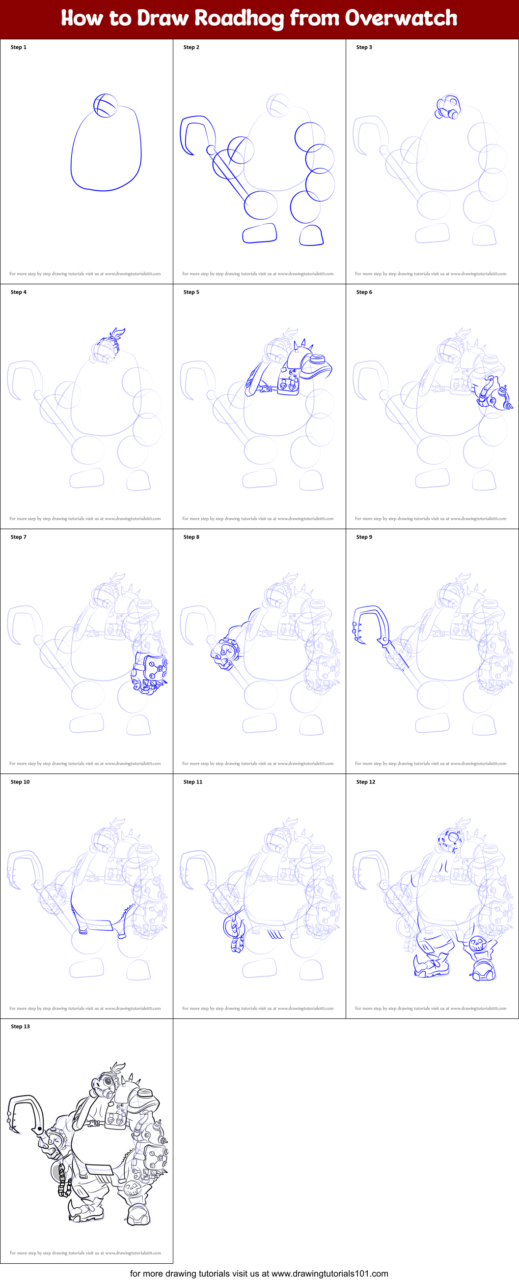 How to Draw Roadhog from Overwatch Printable Step by Step