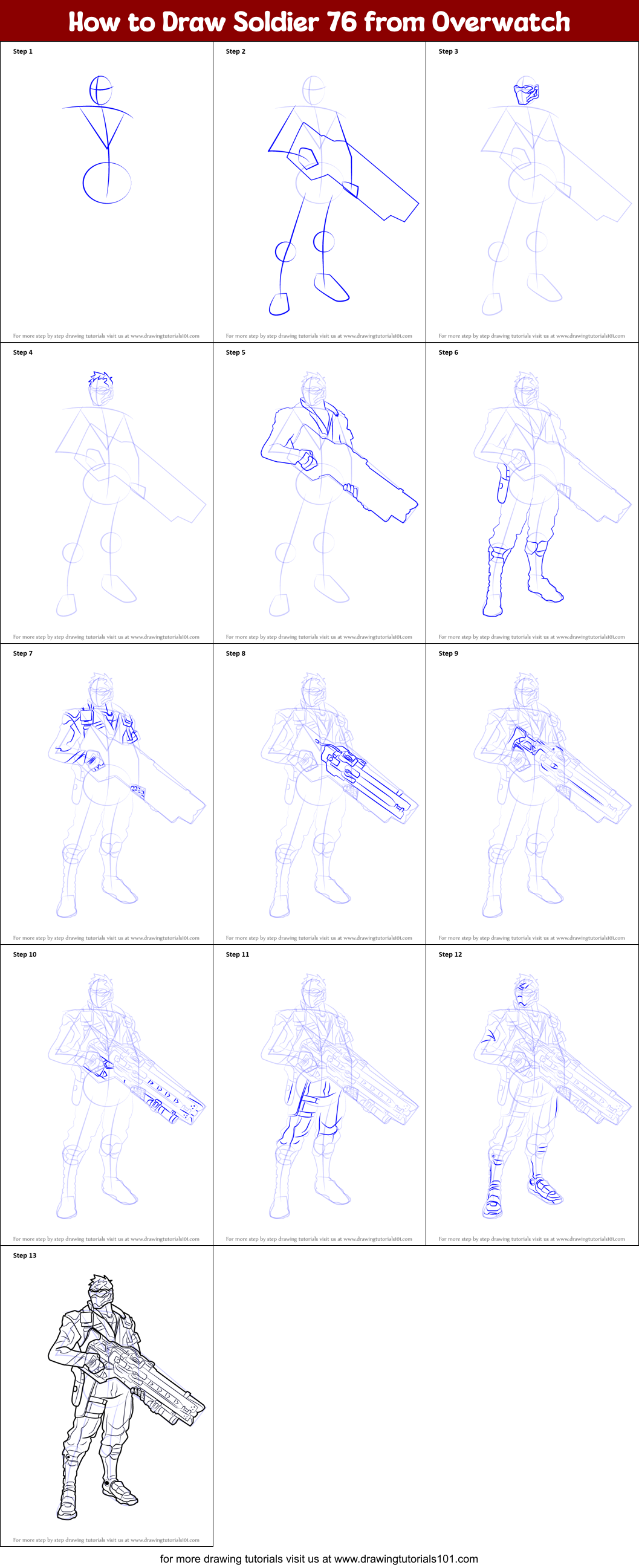 How to Draw Soldier 76 from Overwatch Printable Step by Step