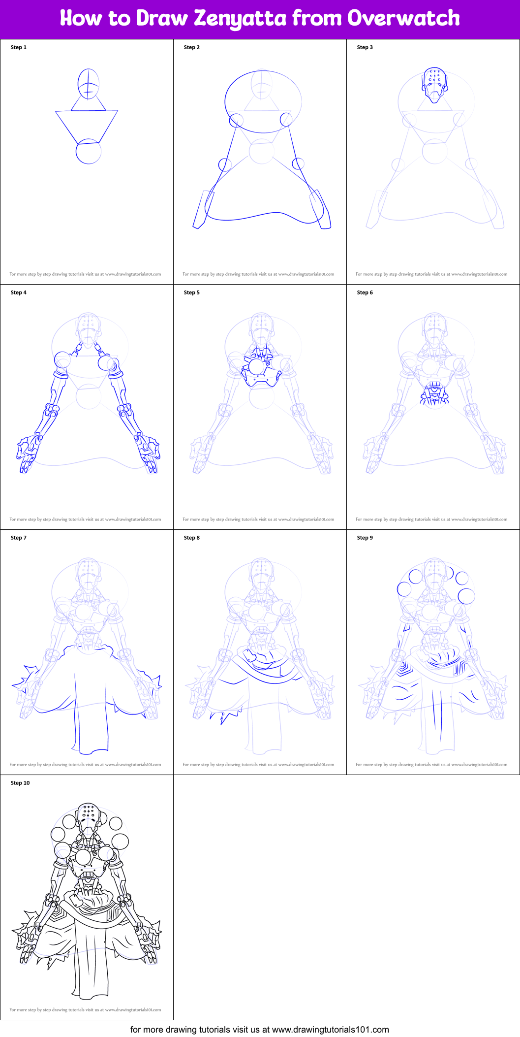 How to Draw Zenyatta from Overwatch Printable Step by Step