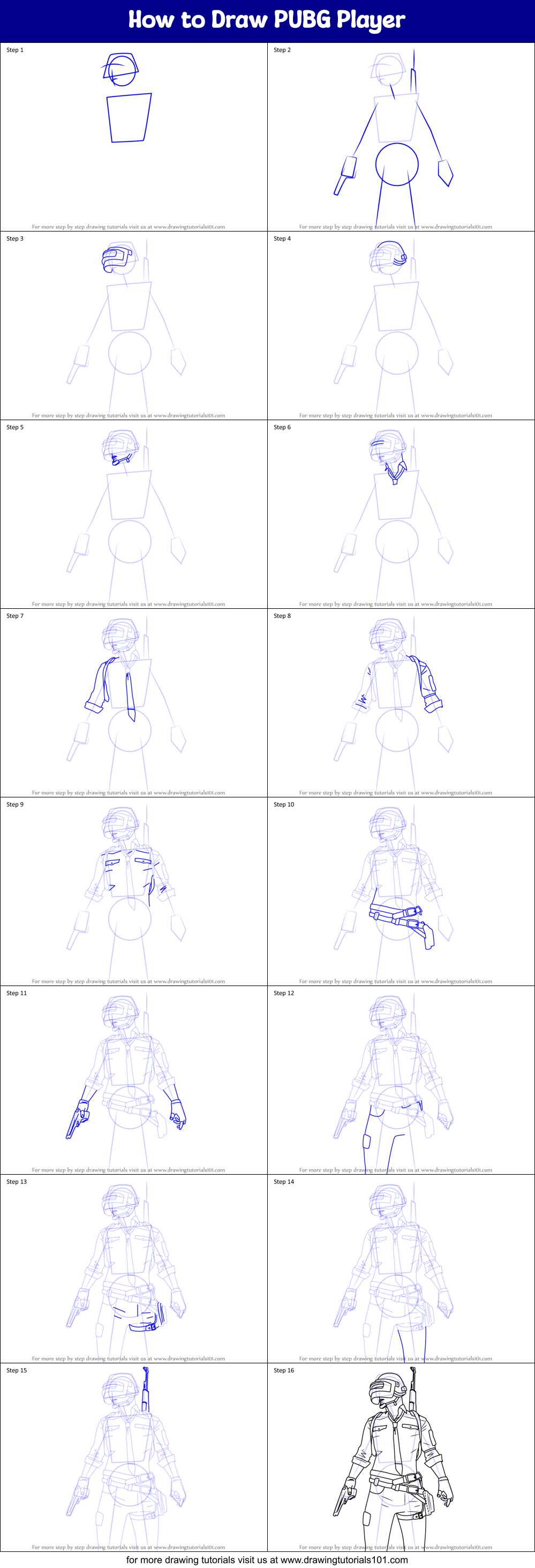 How to Draw PUBG Player Printable Step by Step