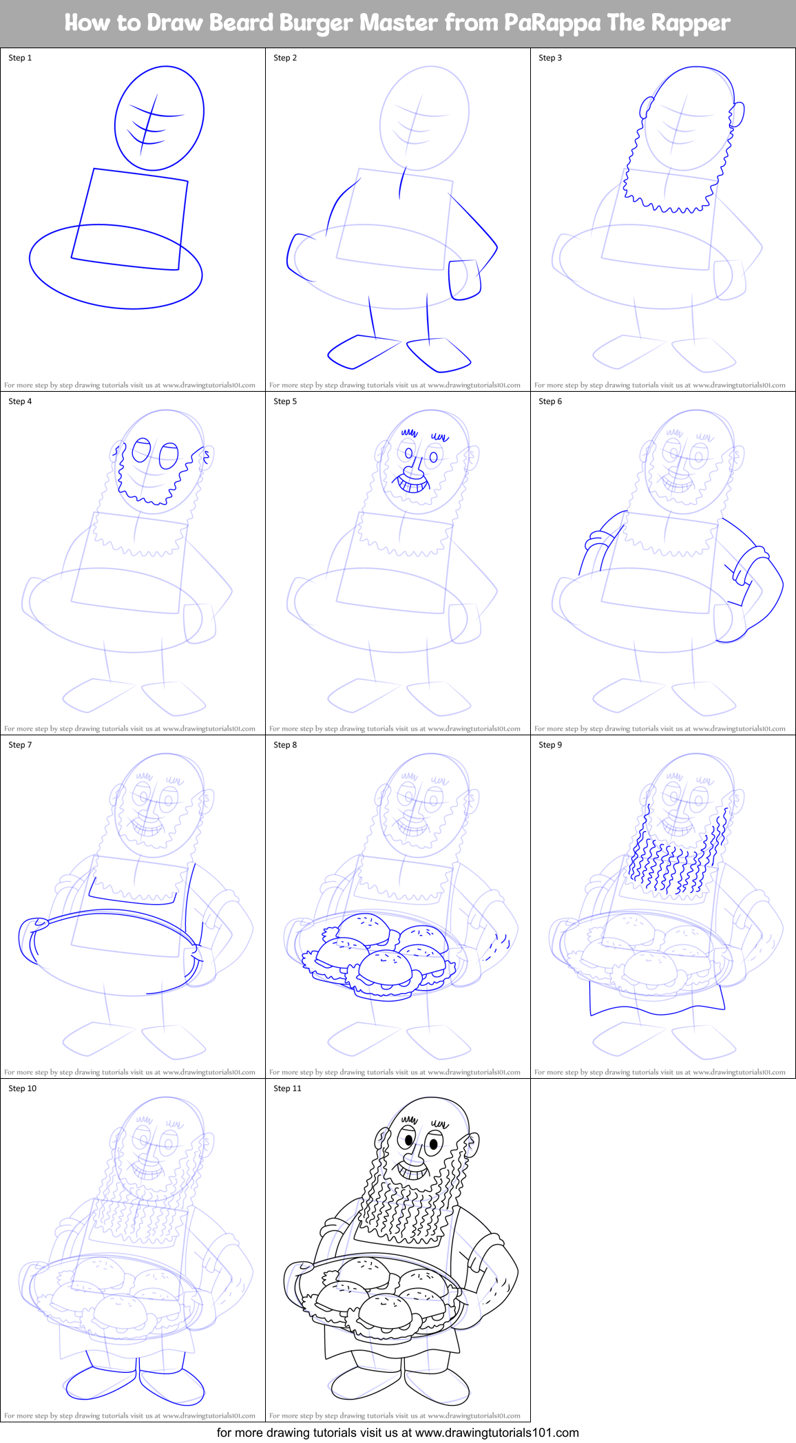 How to Draw Beard Burger Master from PaRappa The Rapper Printable Step by Step