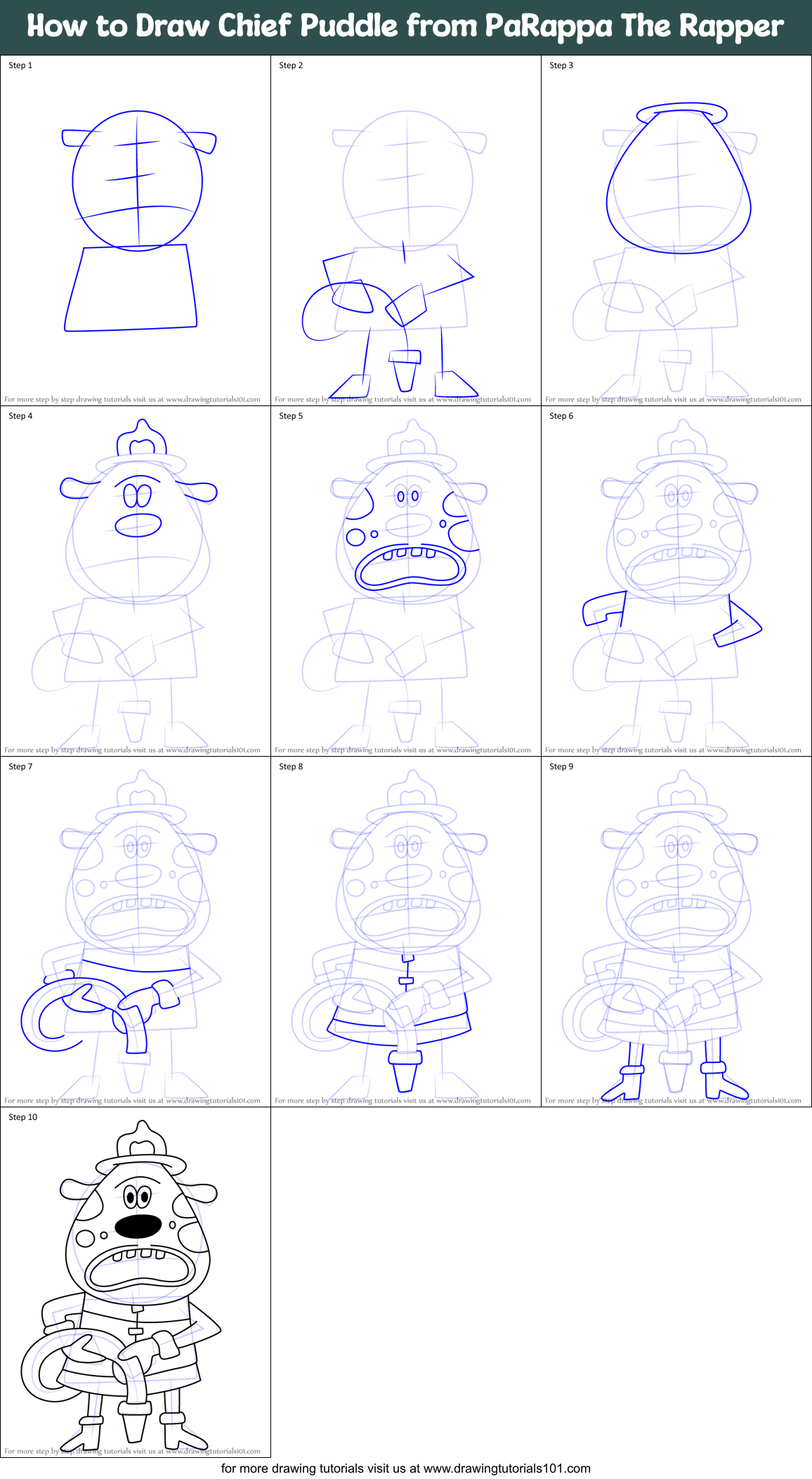 How to Draw Chief Puddle from PaRappa The Rapper printable step by step ...