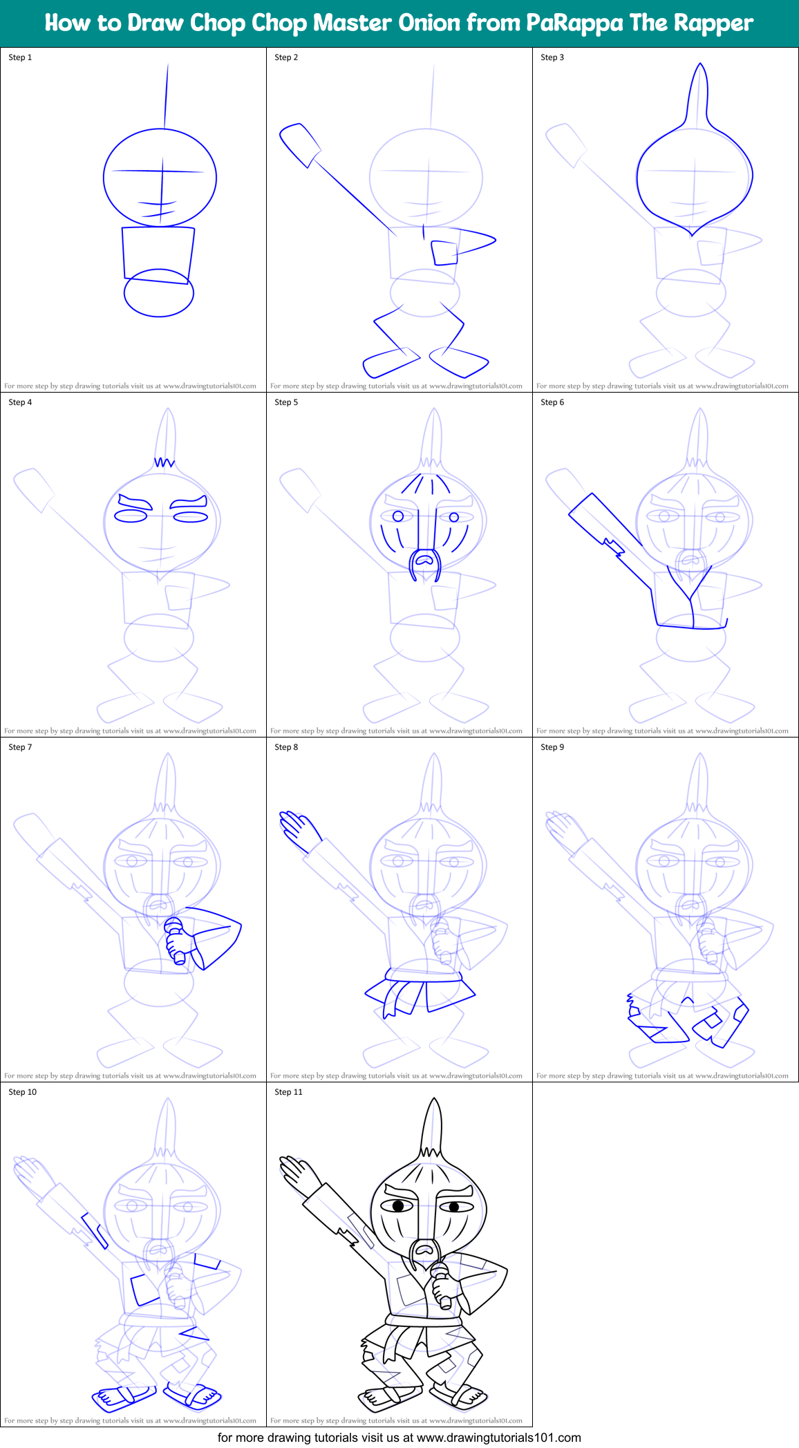 How to Draw Chop Chop Master Onion from PaRappa The Rapper Printable Step by Step