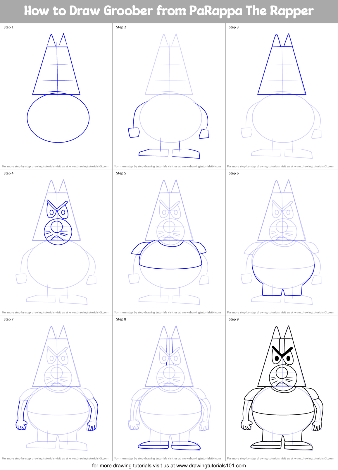 How to Draw Groober from PaRappa The Rapper Printable Step by Step