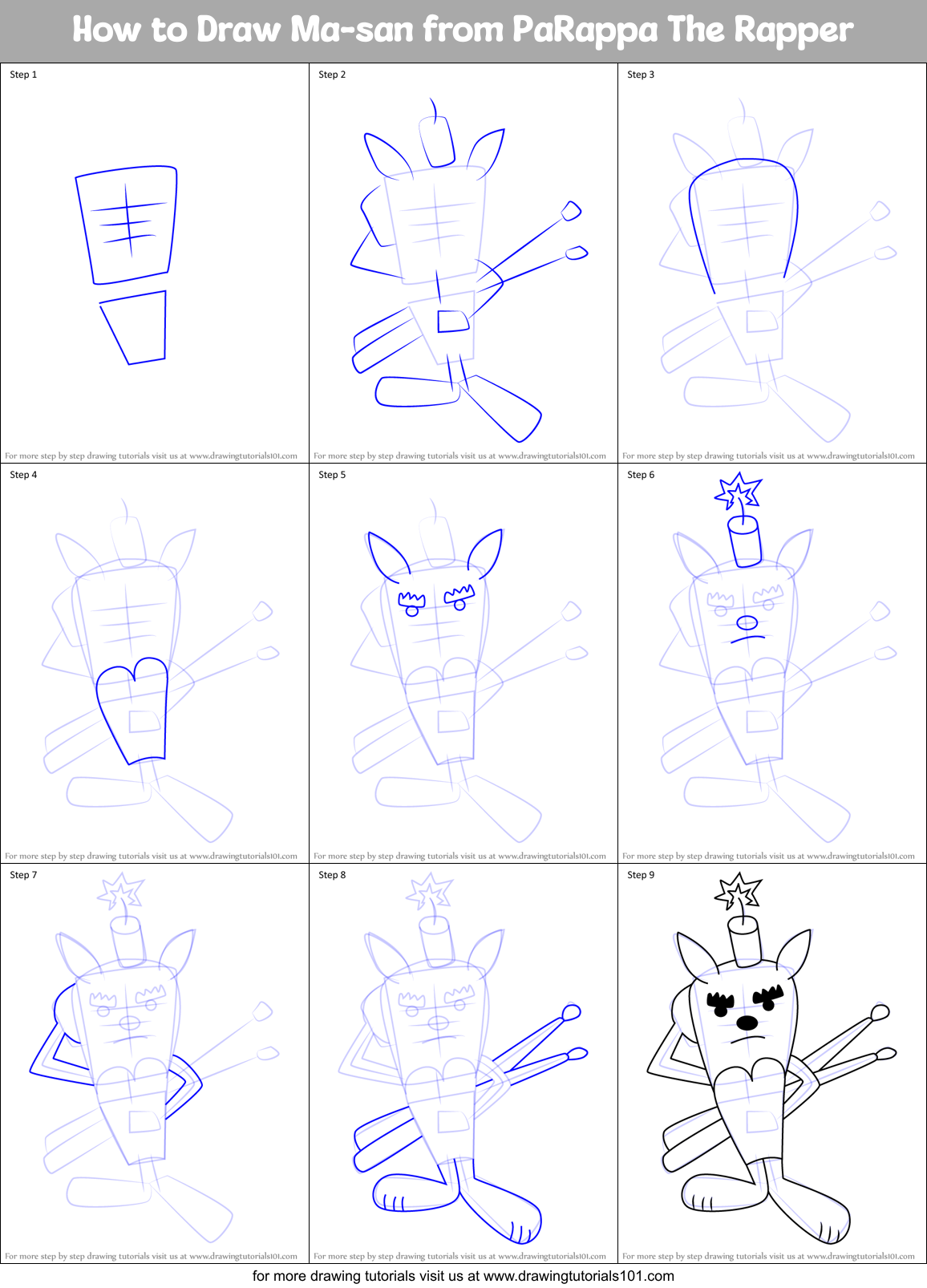 How to Draw Ma-san from PaRappa The Rapper Printable Step by Step