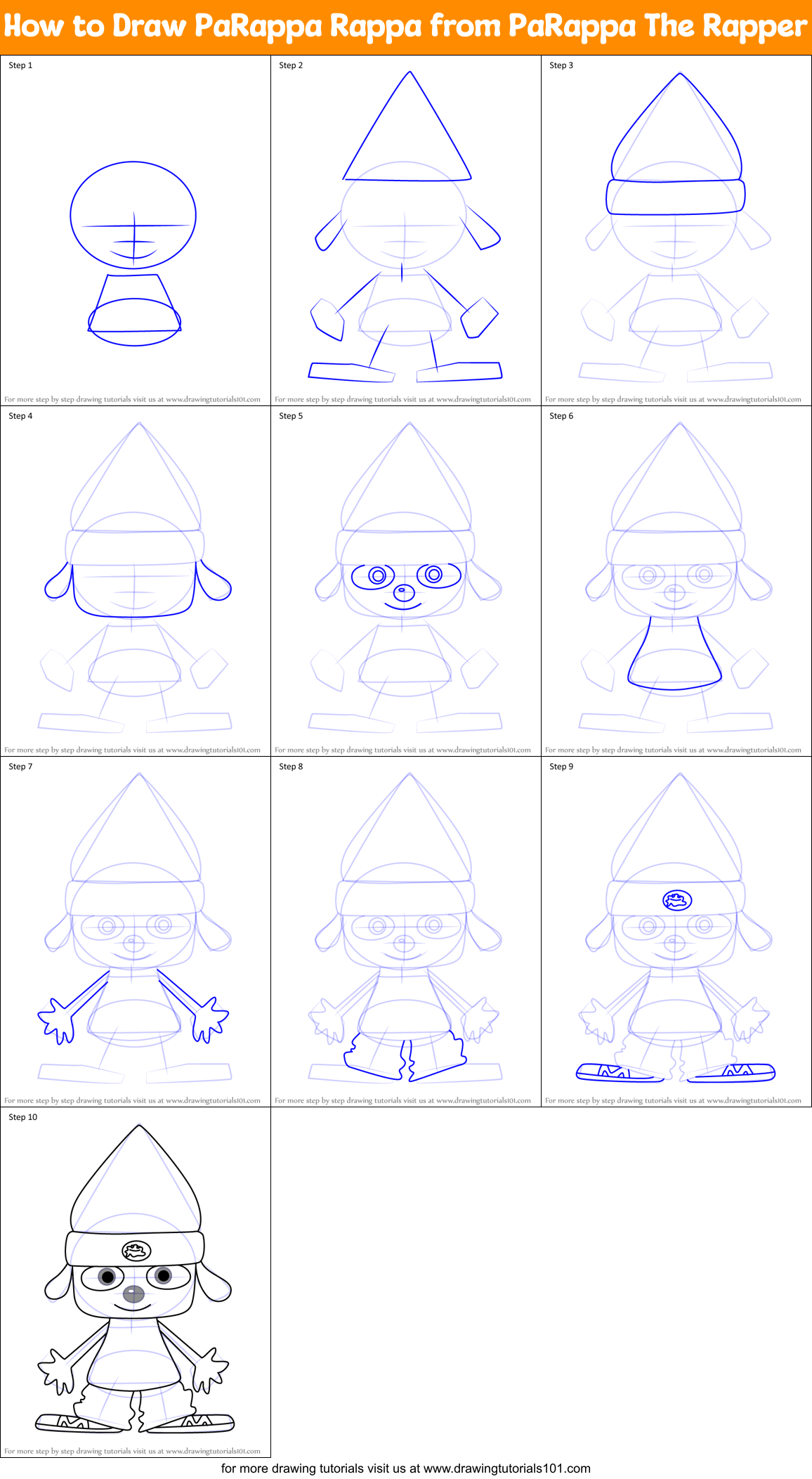 How to Draw PaRappa Rappa from PaRappa The Rapper Printable Step by Step