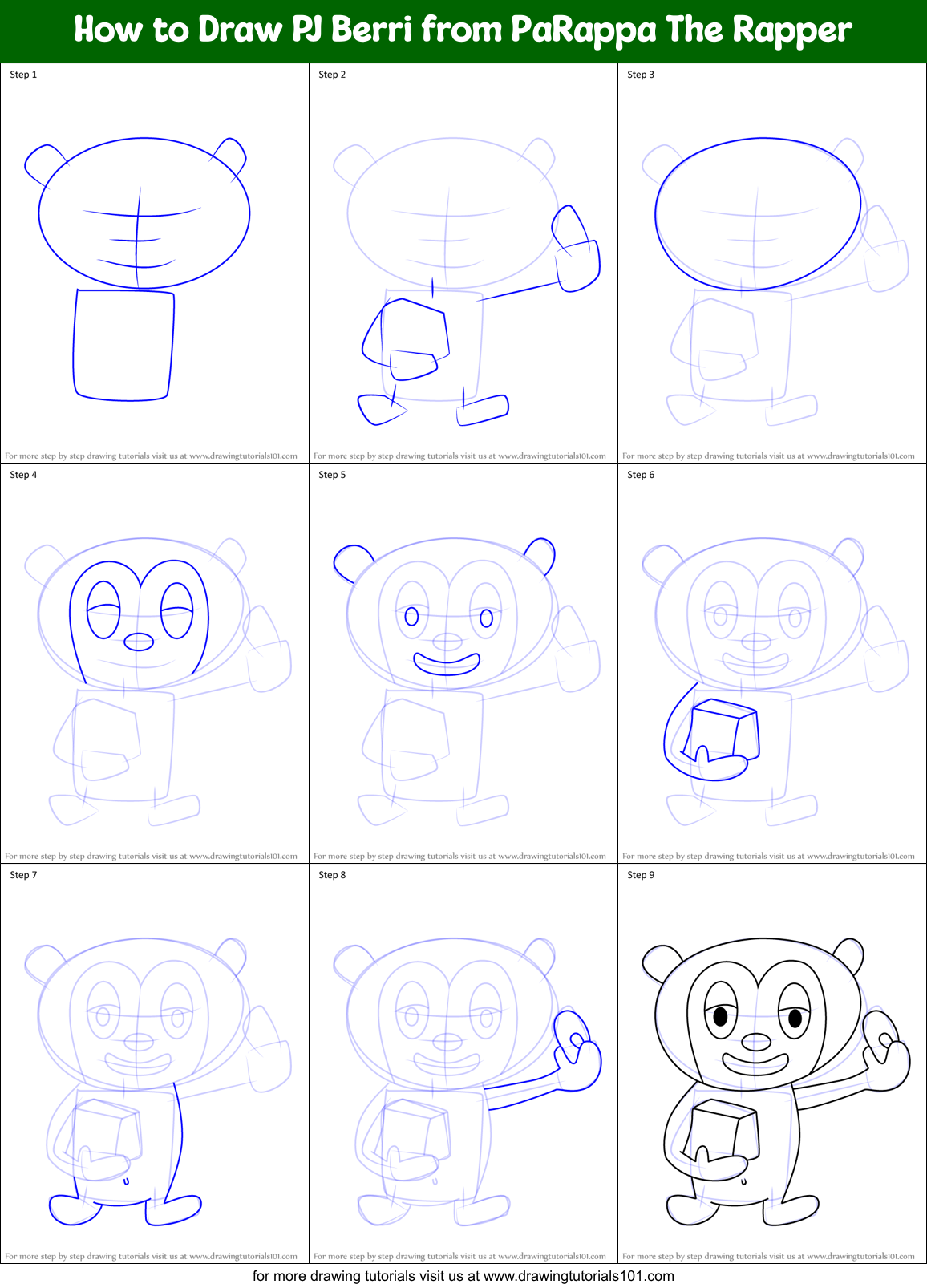 How to Draw PJ Berri from PaRappa The Rapper Printable Step by Step