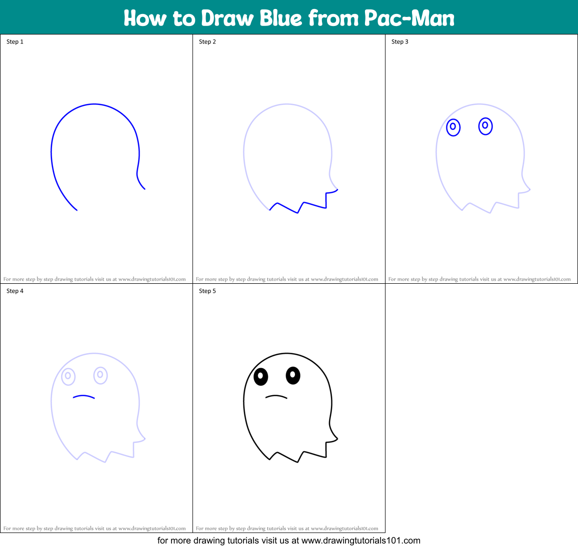 How to Draw Blue from Pac-Man Printable Step by Step